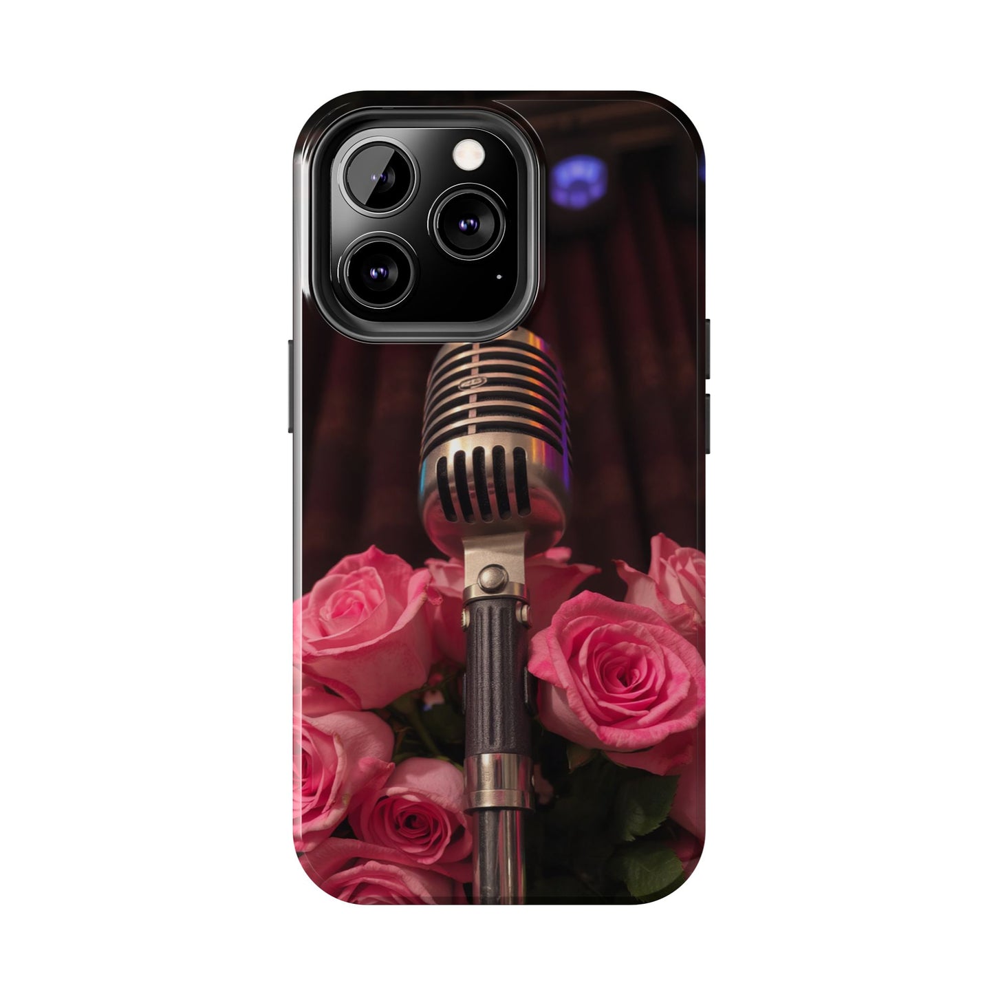 Stylish Tough Phone Case with Vintage Microphone and Roses