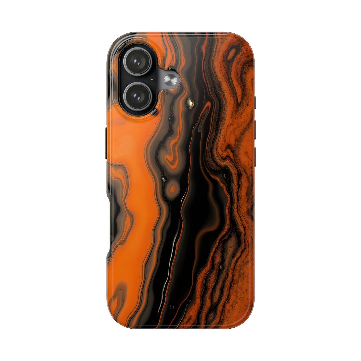 Stylish Tough Phone Case - Bold Black and Orange Metallic Lava Flow Design - for iPhone