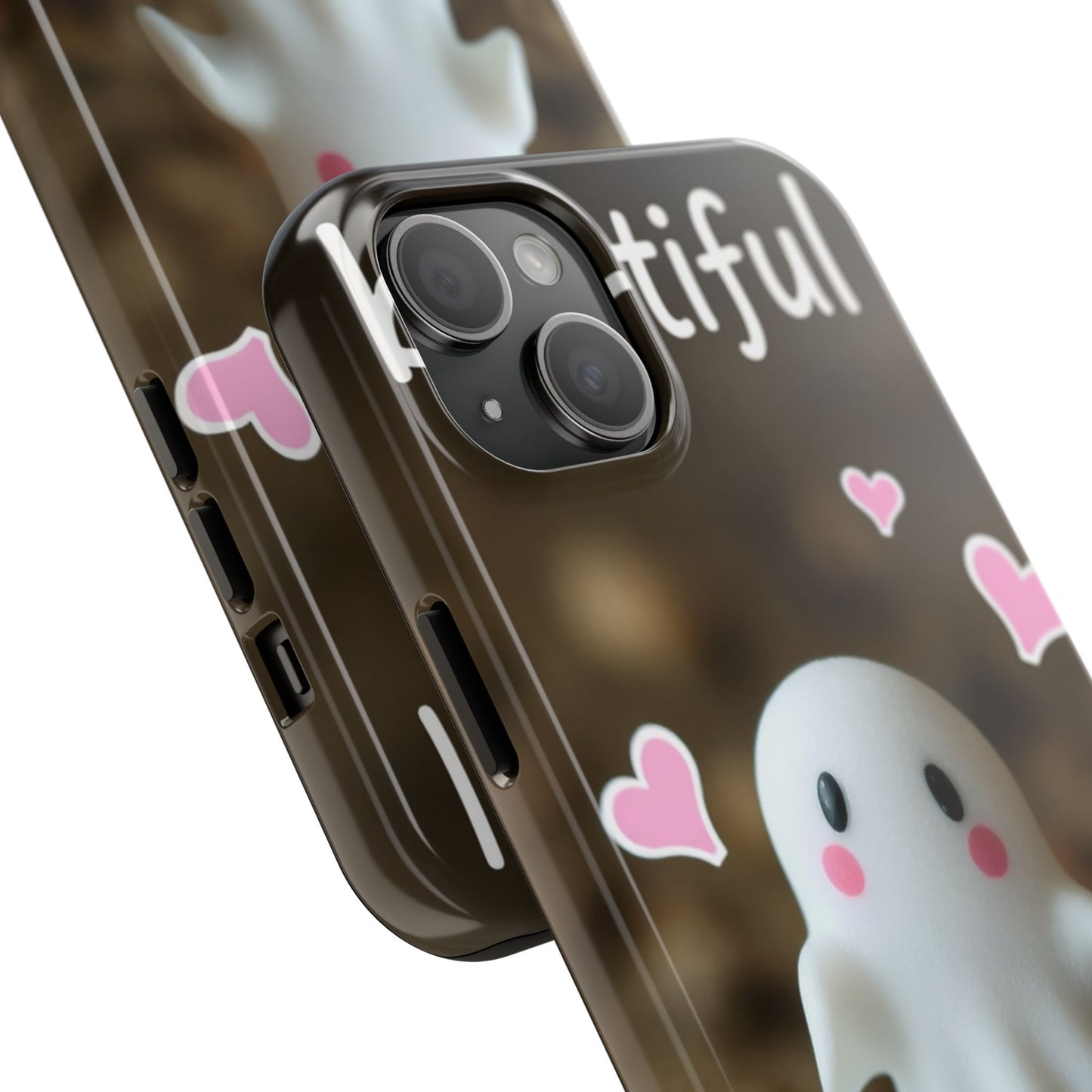 Cute Ghost Tough Phone Case - Beautiful Design with Heart Accents