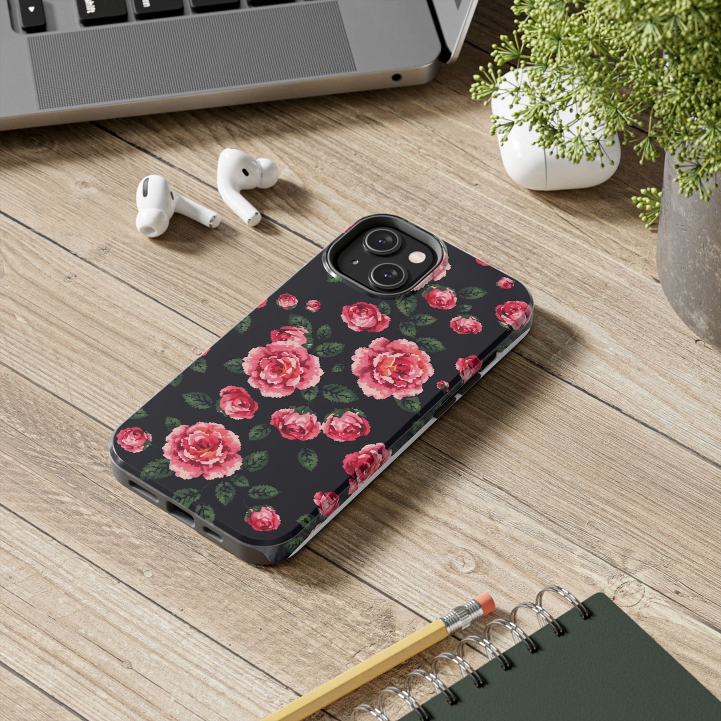 Pixelated Floral Tough Phone Case - Elegant Rose Design for Protection & Style - for iPhone