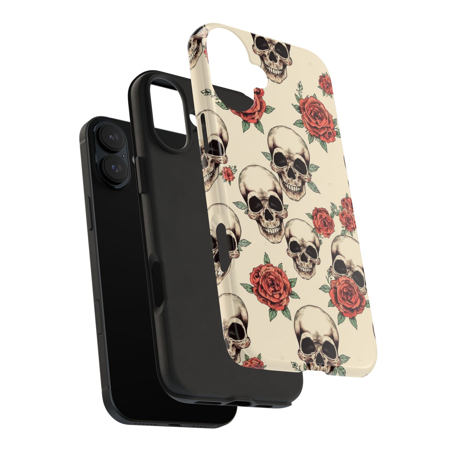 Tough Phone Case with Skull and Rose Design - Edgy Floral iPhone Protection