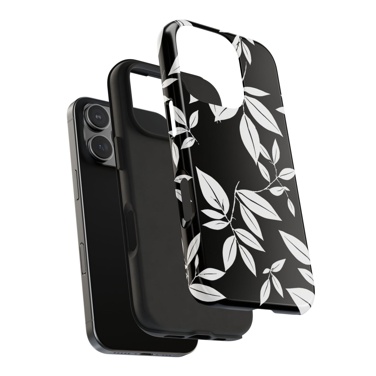 Chic Floral Tough Phone Case - Elegant Black & White Design for Stylish Protection