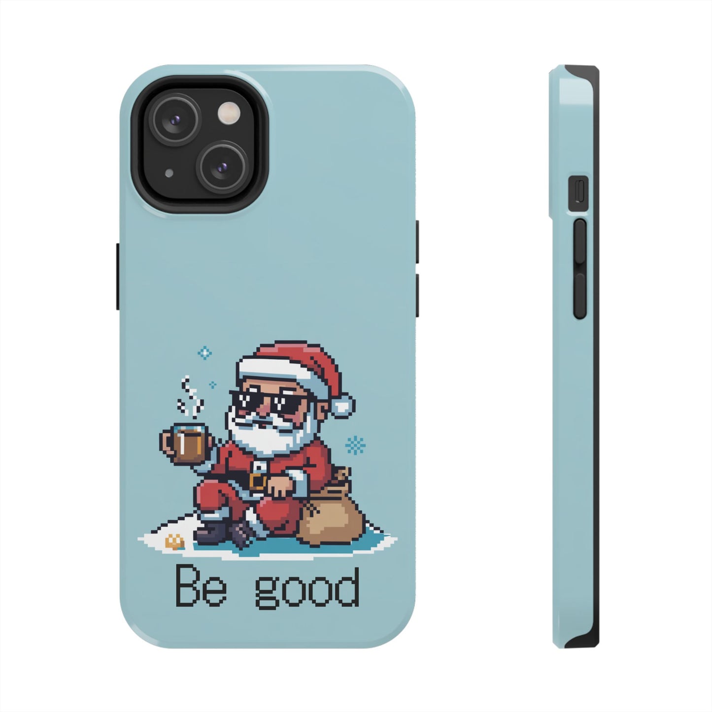 Pixel Art Santa Claus iPhone Case - Festive Tough Case with 'Be Good' Design