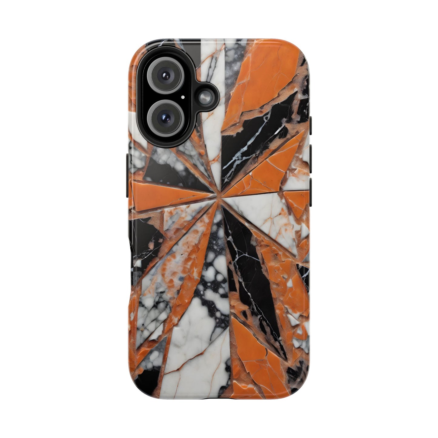 Shattered Pieces Marble Black and Orange Tough Phone Case - for iPhone