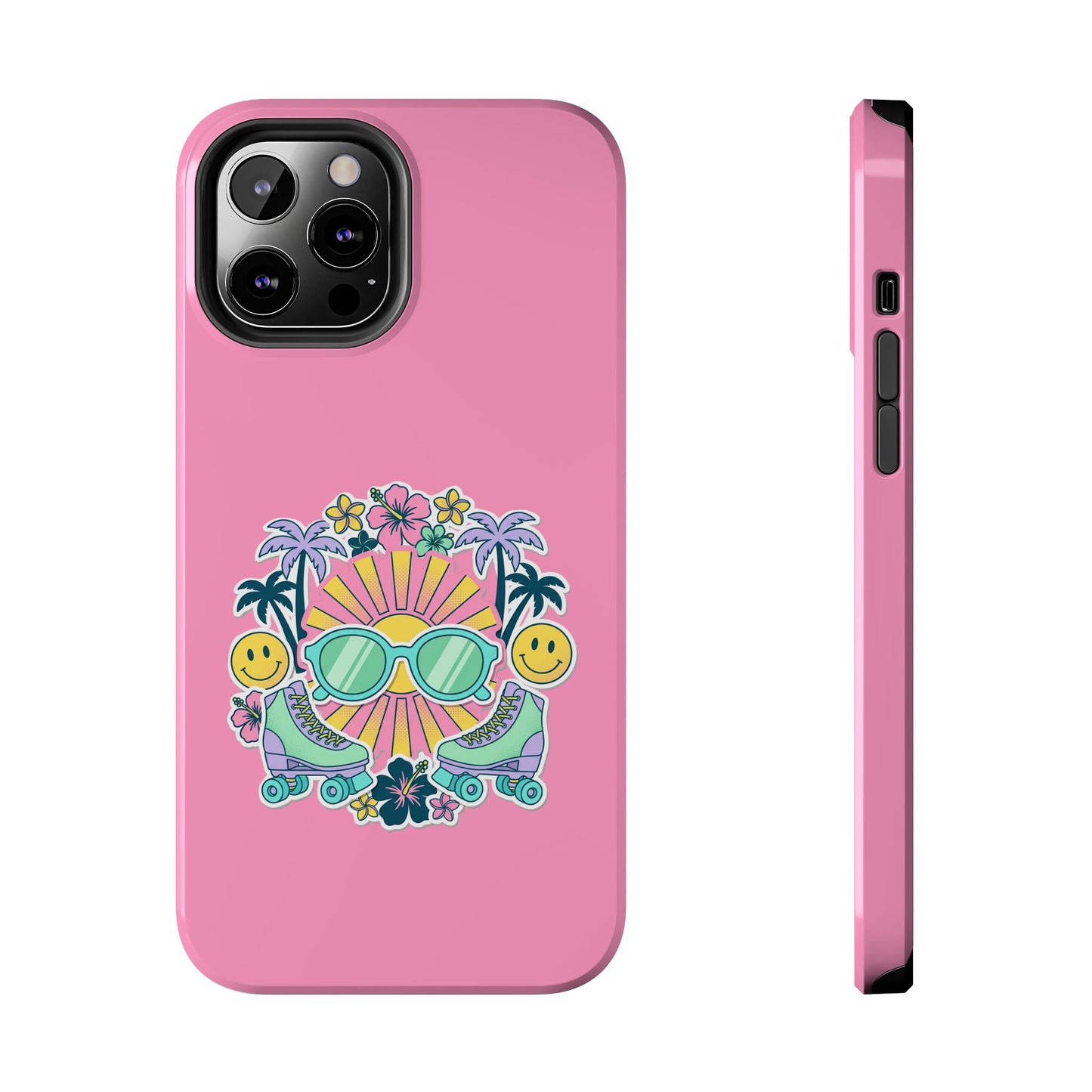Retro Summer Phone Case — Y2K Palm Trees, Roller Skates & Smiley Collage