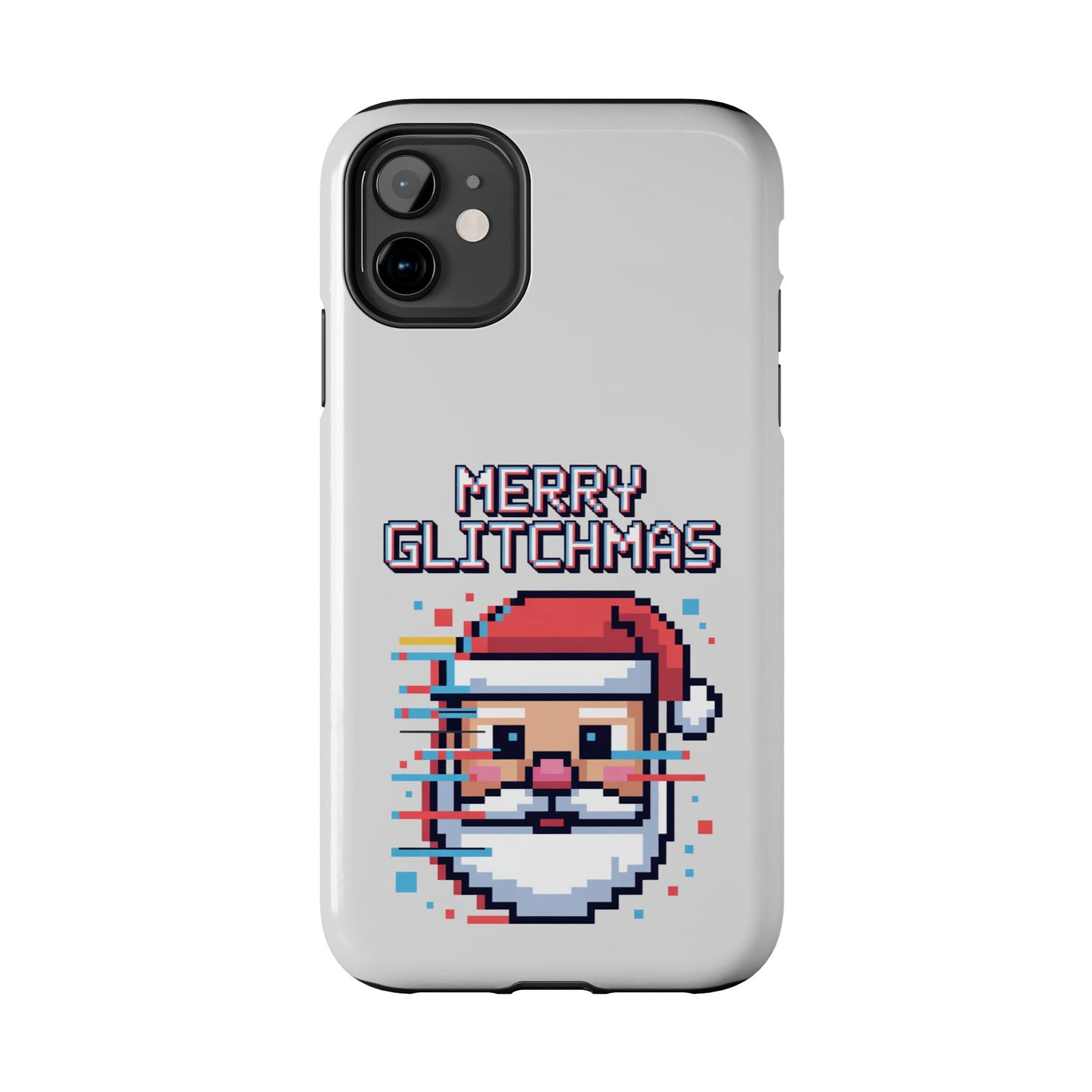 Merry Glitchmas Phone Case - Christmas Pixel Art Design for iPhone