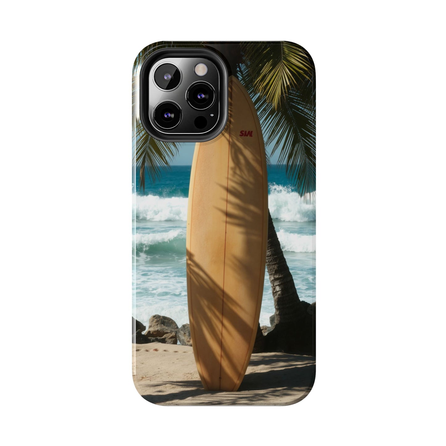 Tough Surfing Phone Case - Beach Vibes with Palm Trees & Surfboard
