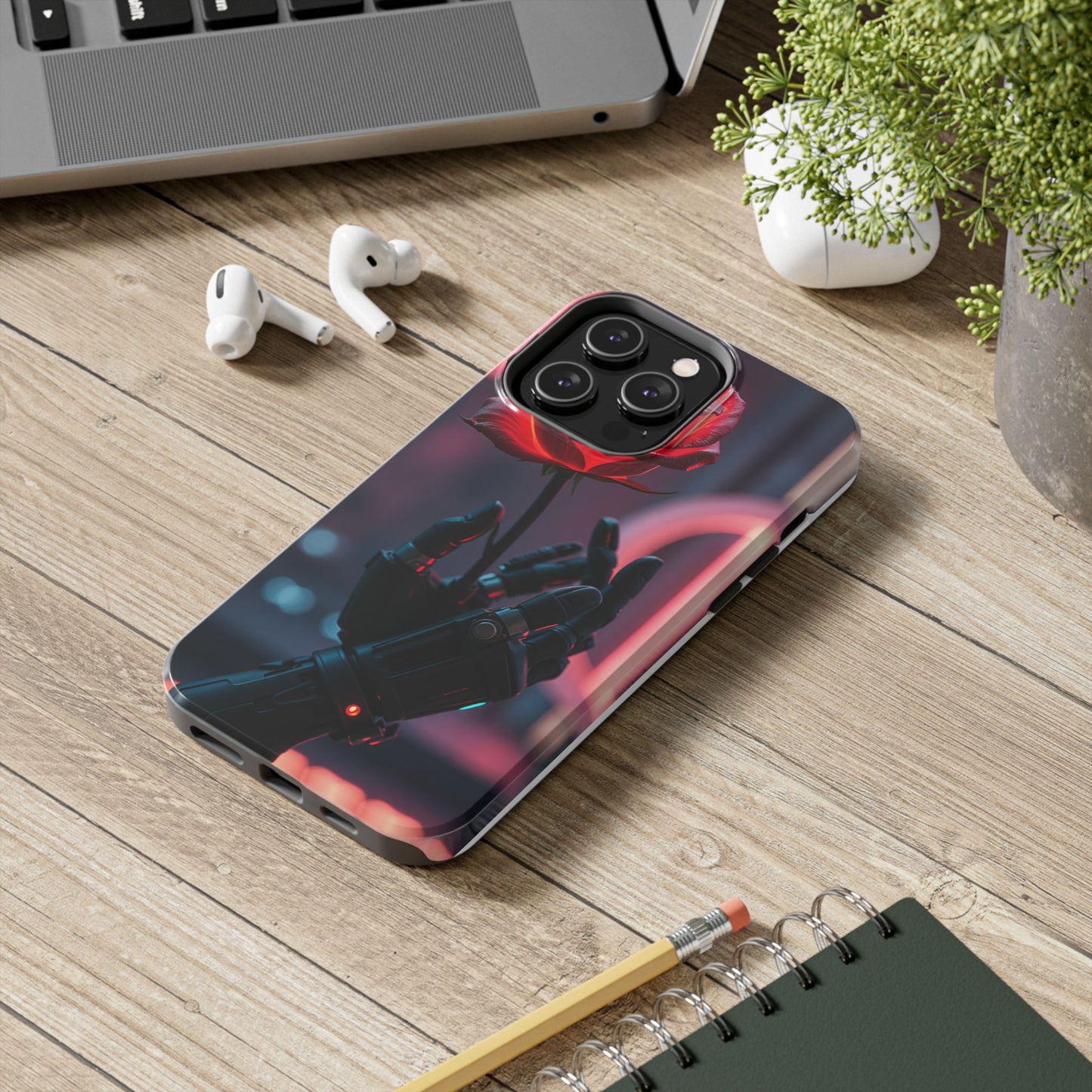 Futuristic Tough Phone Case with Robotic Rose Design | Durable Protection