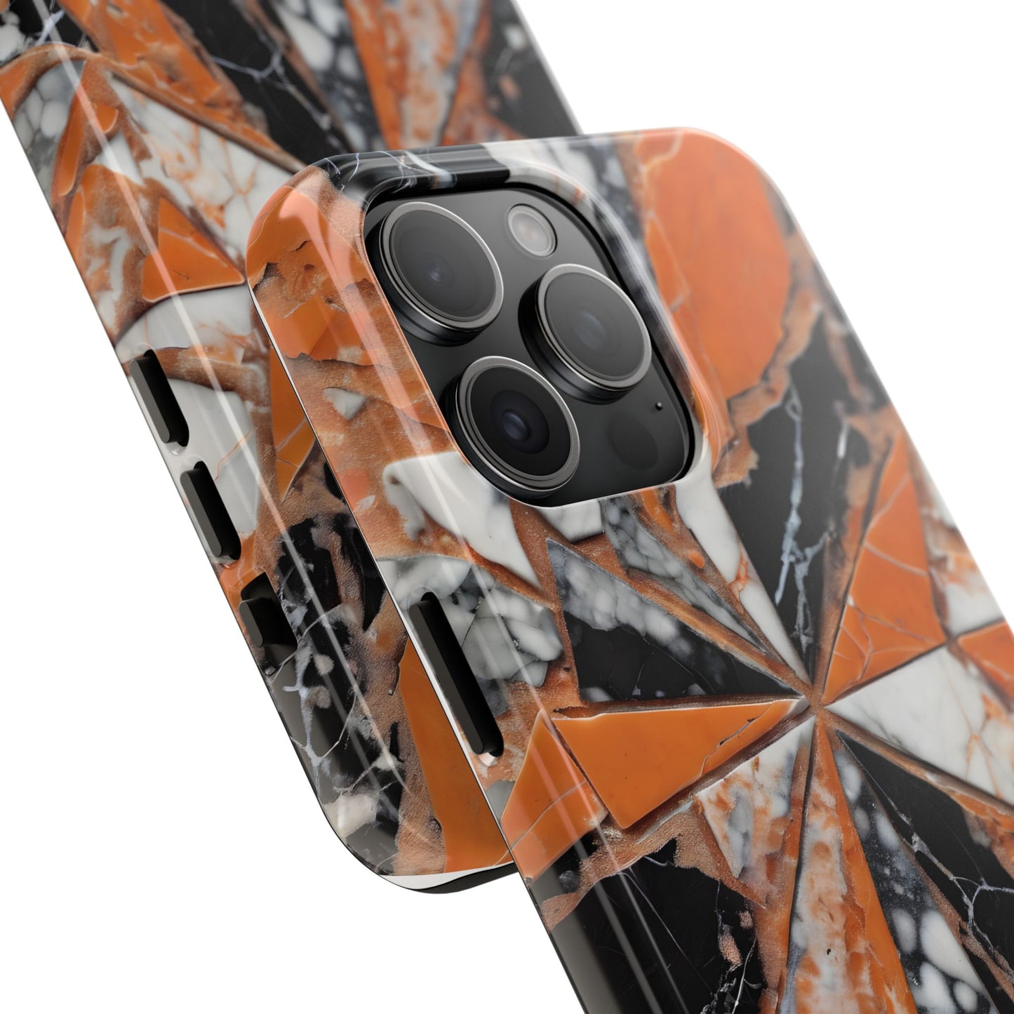 Shattered Pieces Marble Black and Orange Tough Phone Case - for iPhone