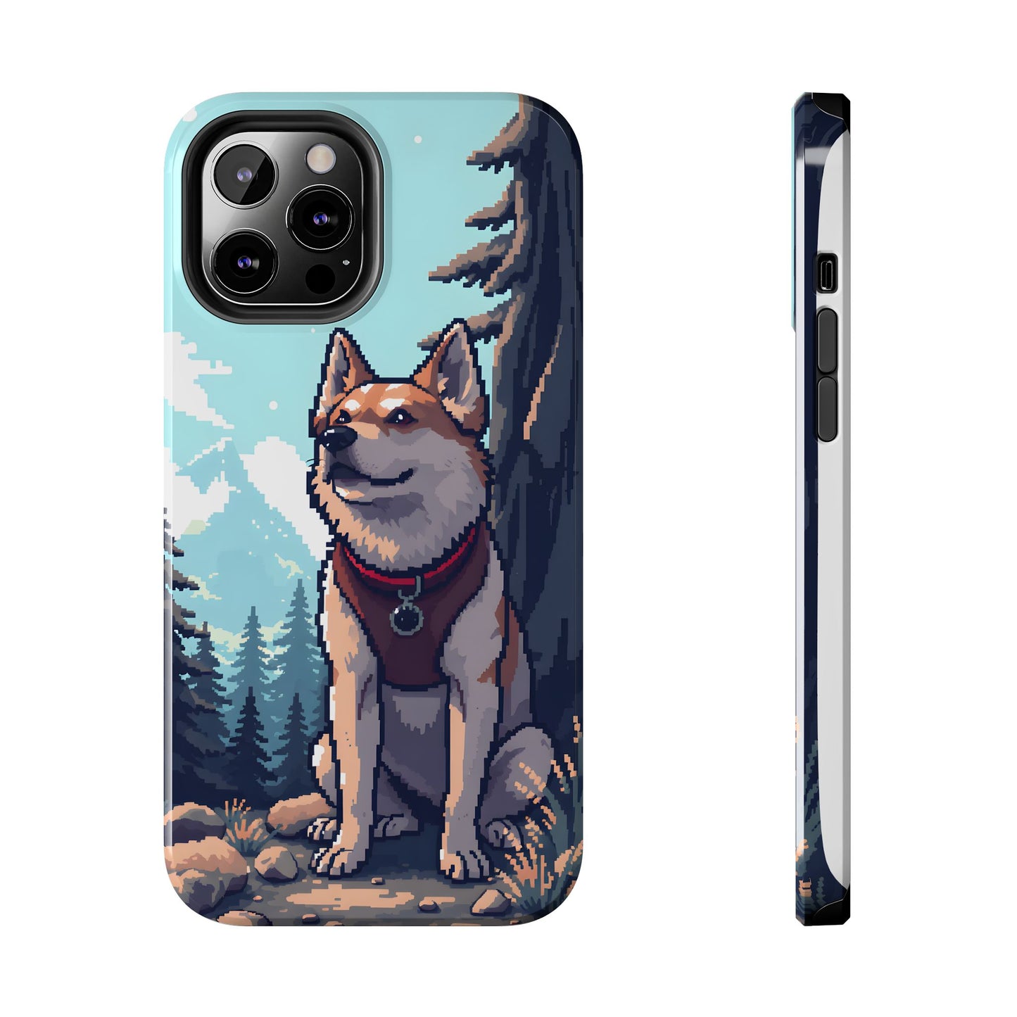Retro Dog Adventure Tough Phone Case - Pixel Art Shiba Inu Design - for iPhone