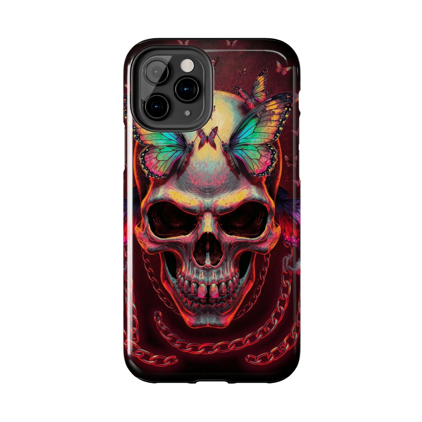 Gothic Skull Phone Case with Butterflies - Durable Tough Phone Case