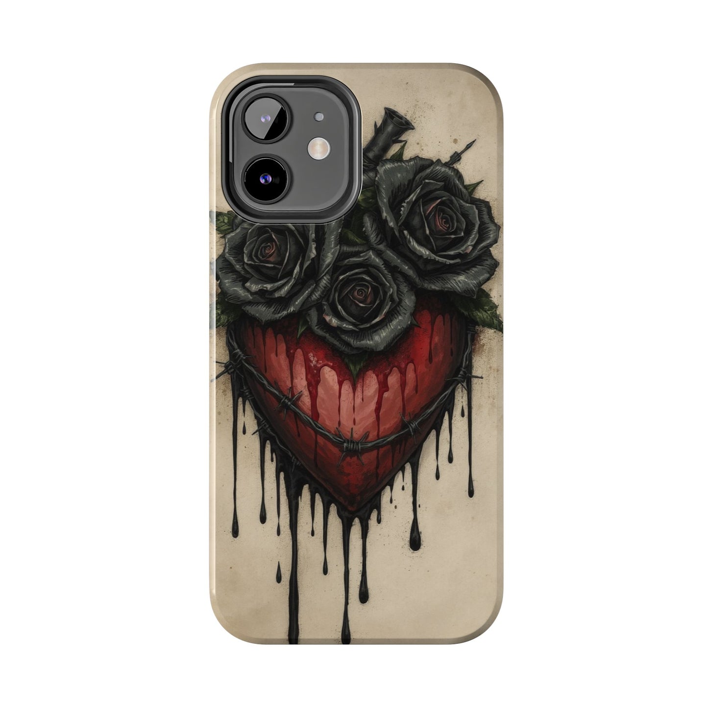 Gothic Heart Phone Case with Roses - Tough & Durable Design