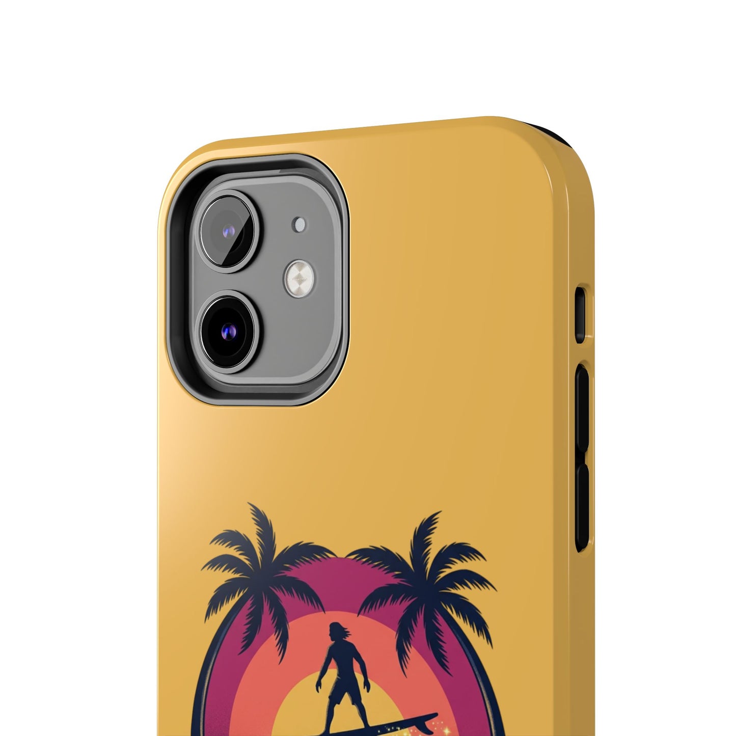 Surfing Dragon Phone Case — Silhouette Surfer with Palms & “Summer Vibes”