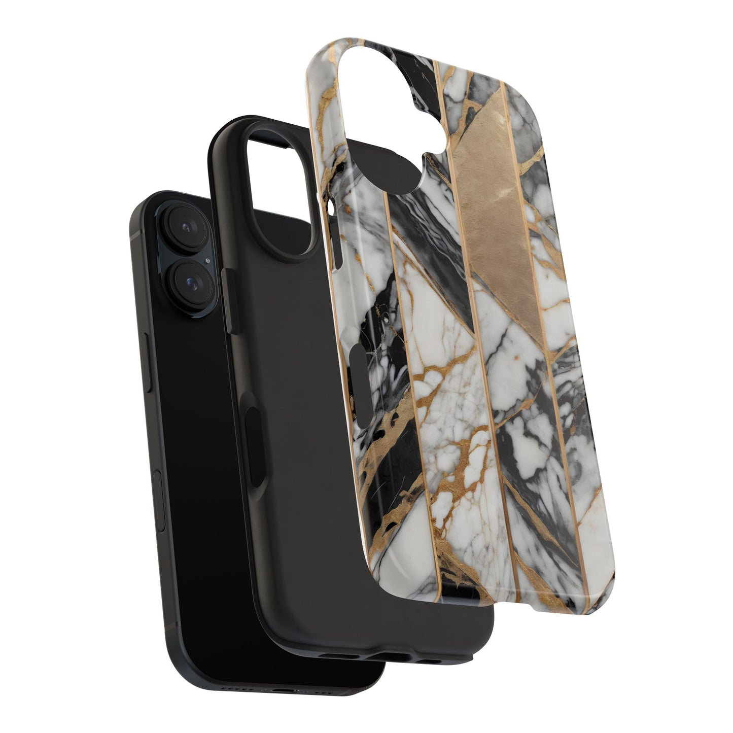 Marble Lines Tough Phone Case with Gold Accents - for iPhone