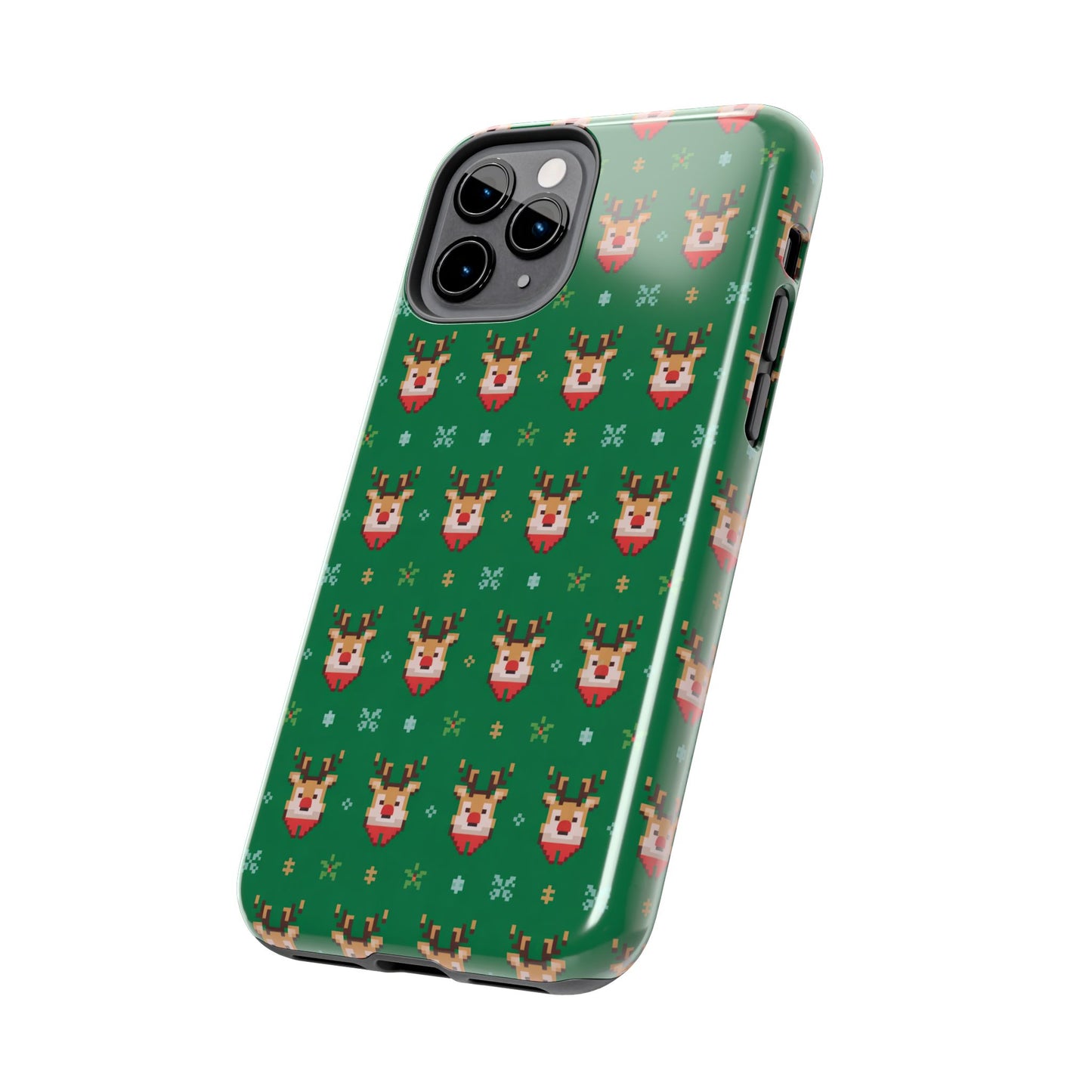 Pixel Art Christmas Rudolf Pattern Phone Case Green
