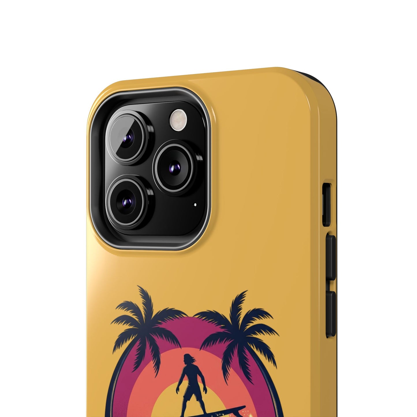Surfing Dragon Phone Case — Silhouette Surfer with Palms & “Summer Vibes”