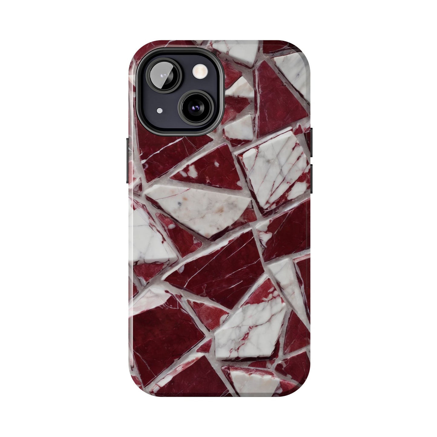 Elegant Red Pieces Marble Pattern Tough Phone Case - Stylish Protection for iPhone