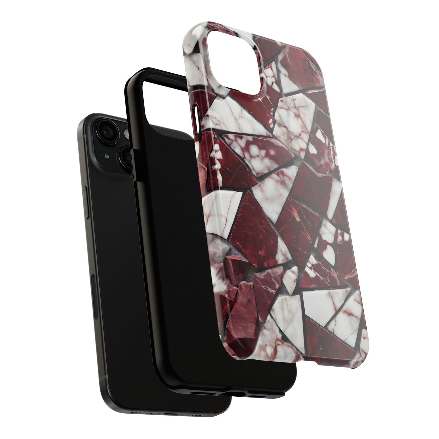 Shattered Dark Red Marble Pattern Tough Phone Case - Durable & Stylish Protection for iPhone