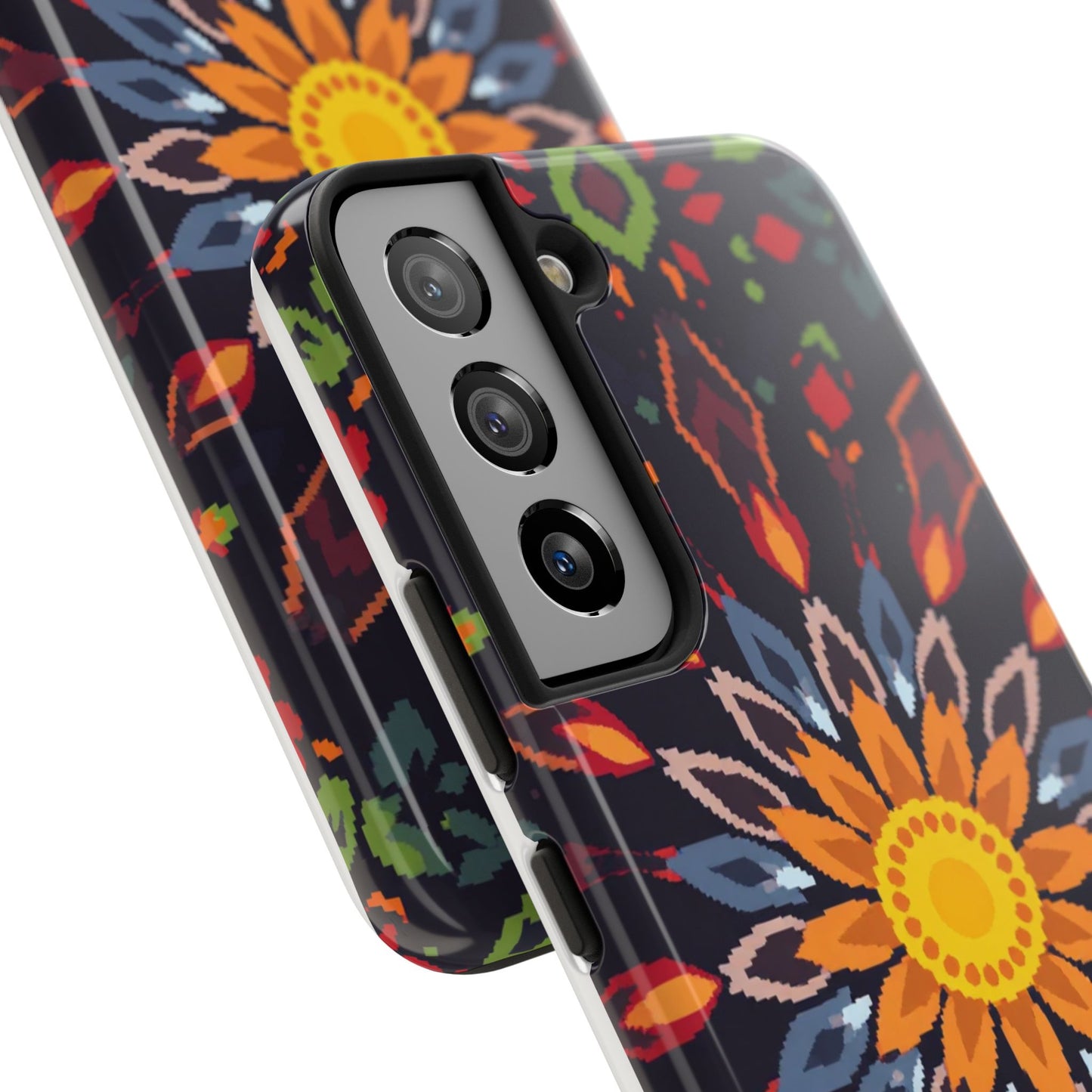 Pixel Art Floral Tough Phone Case - Pixelated Mandala Design for iPhone