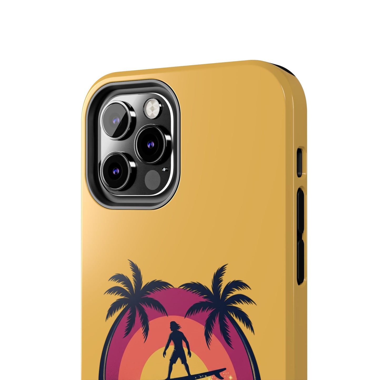 Surfing Dragon Phone Case — Silhouette Surfer with Palms & “Summer Vibes”