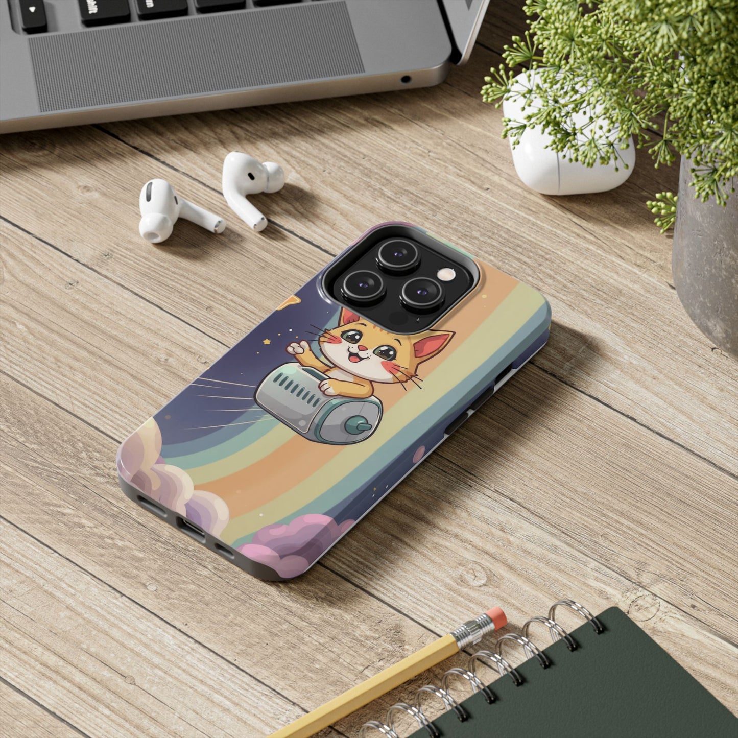 Cute Cat Rocket Phone Case - Vibrant and Playful Tough Case