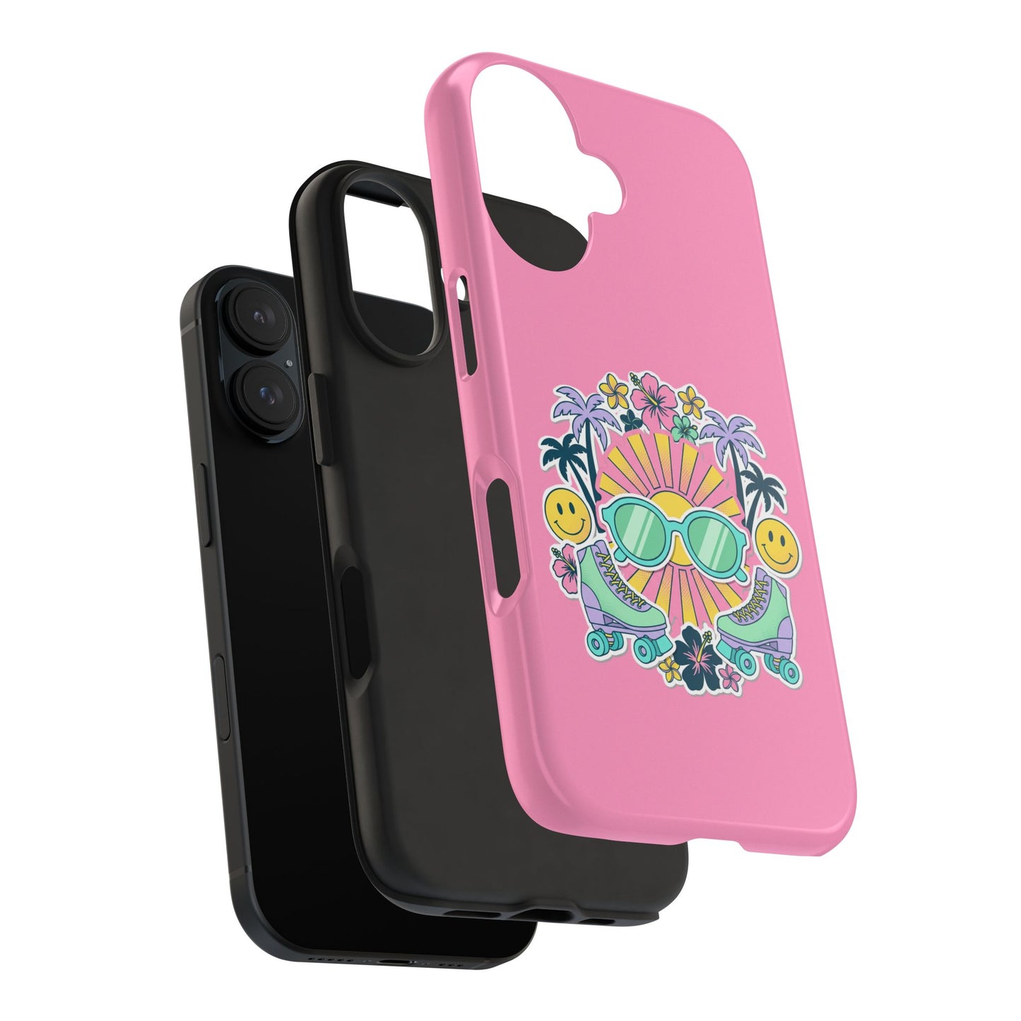 Retro Summer Phone Case — Y2K Palm Trees, Roller Skates & Smiley Collage