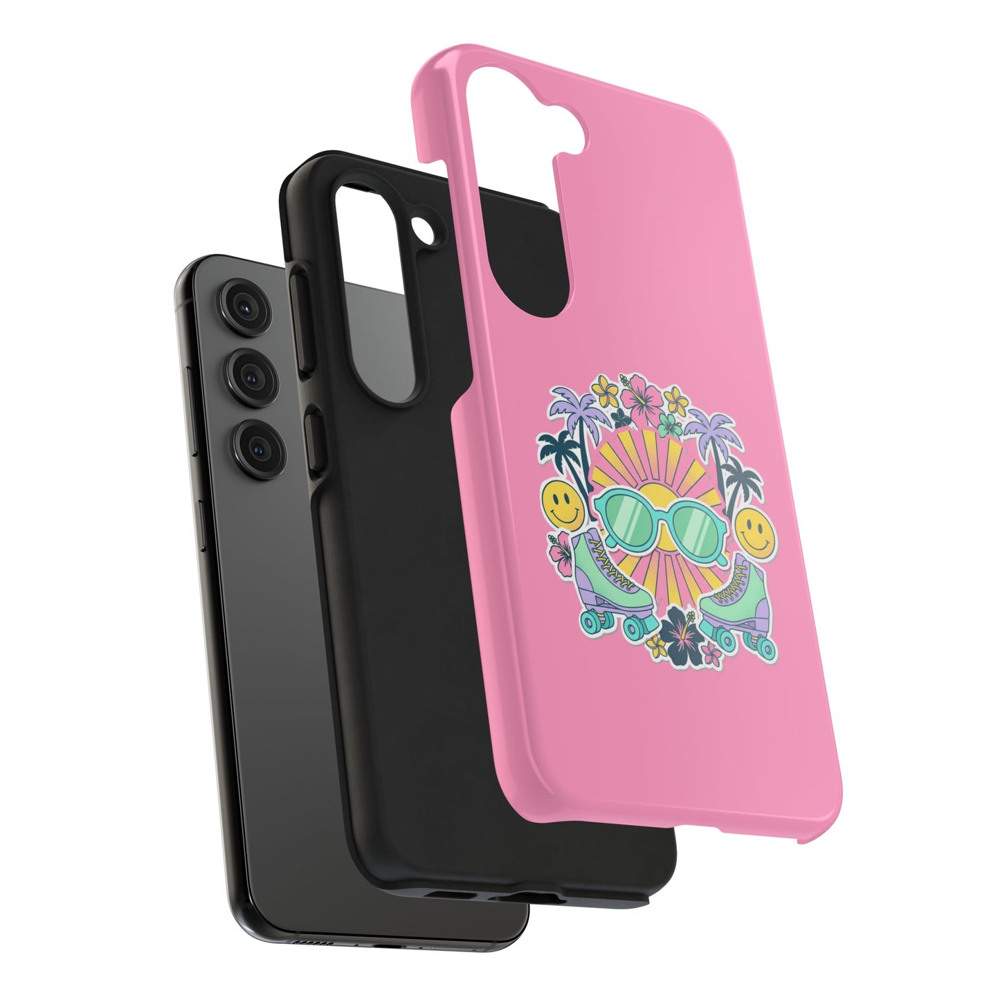 Retro Summer Phone Case — Y2K Palm Trees, Roller Skates & Smiley Collage