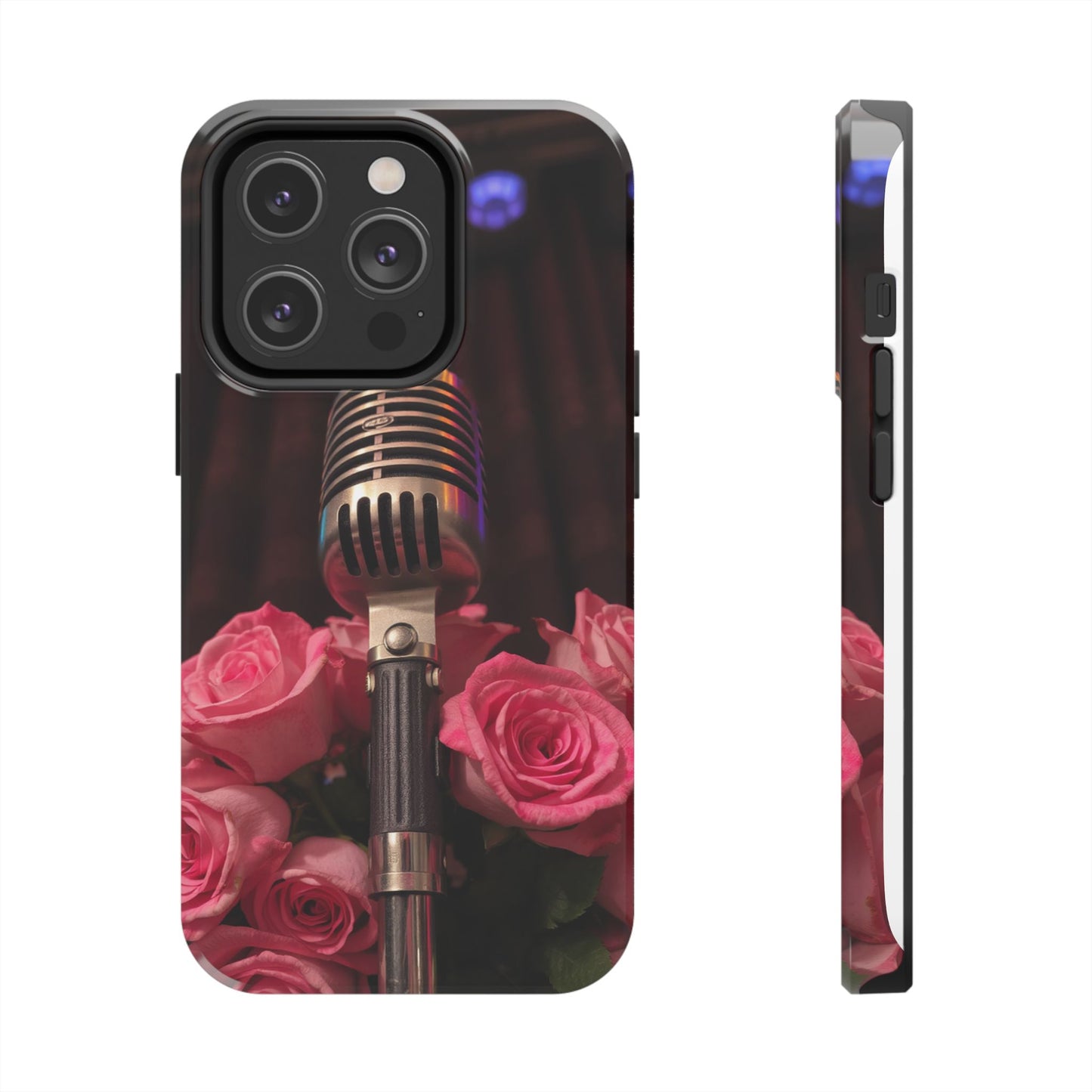 Stylish Tough Phone Case with Vintage Microphone and Roses