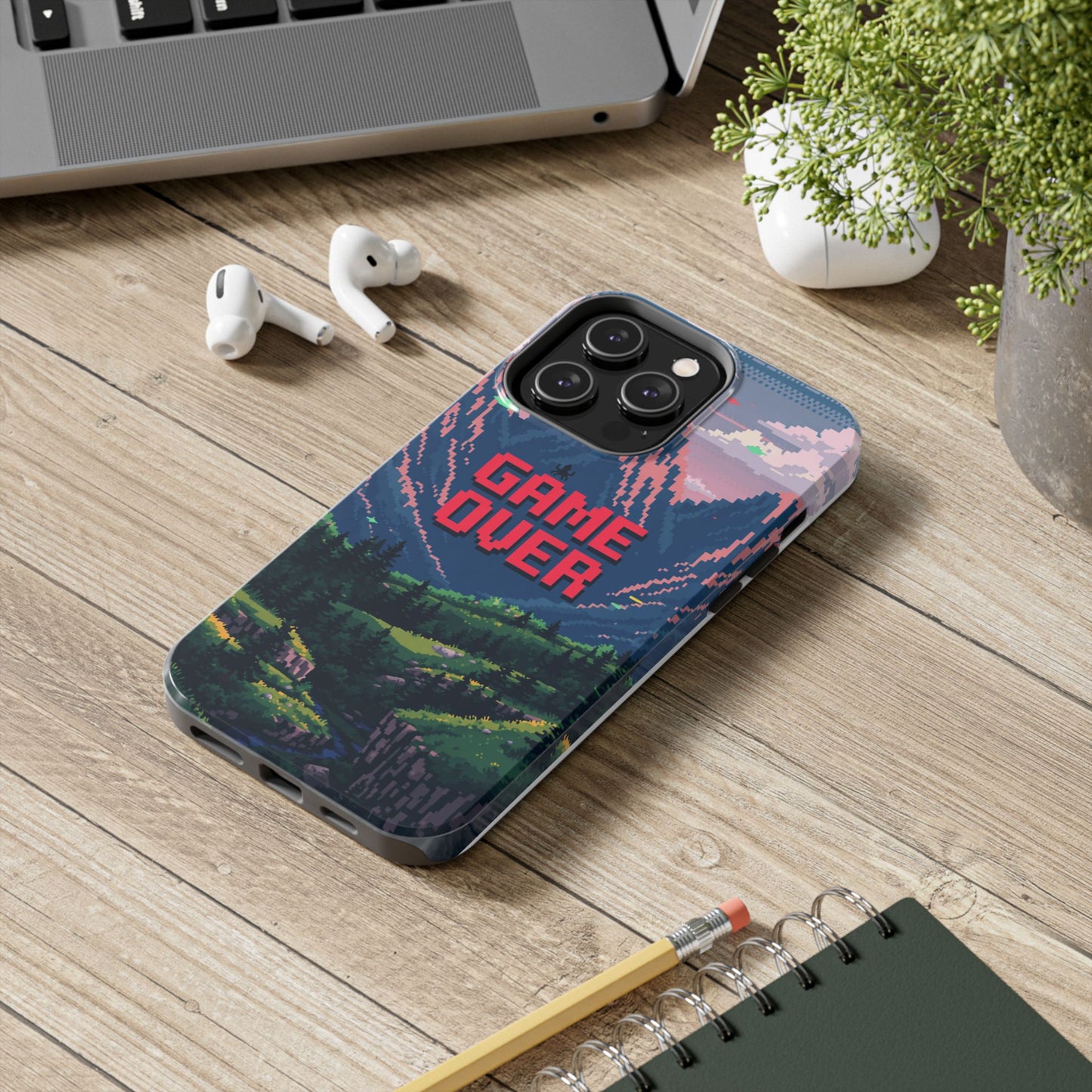 Pixel Art Tough Phone Case - 'Game Over' Design for Gamers