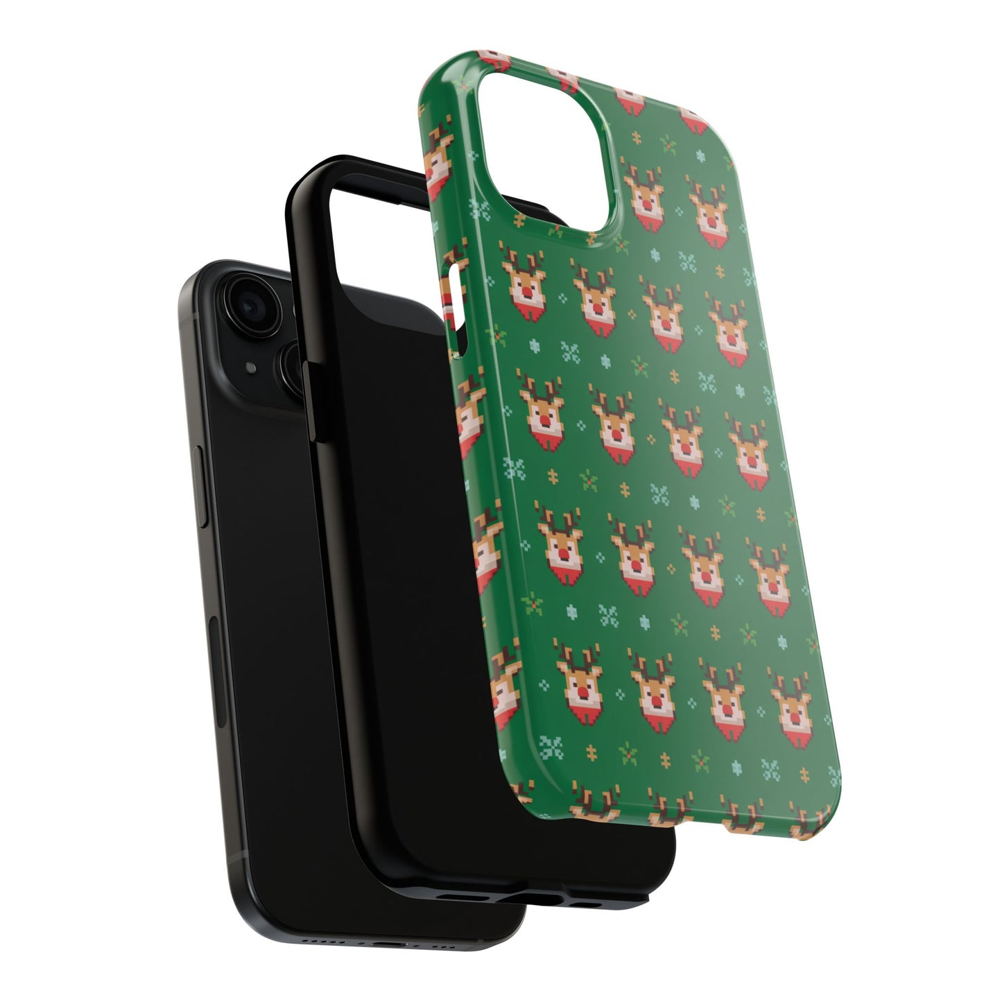 Pixel Art Christmas Rudolf Pattern Phone Case Green