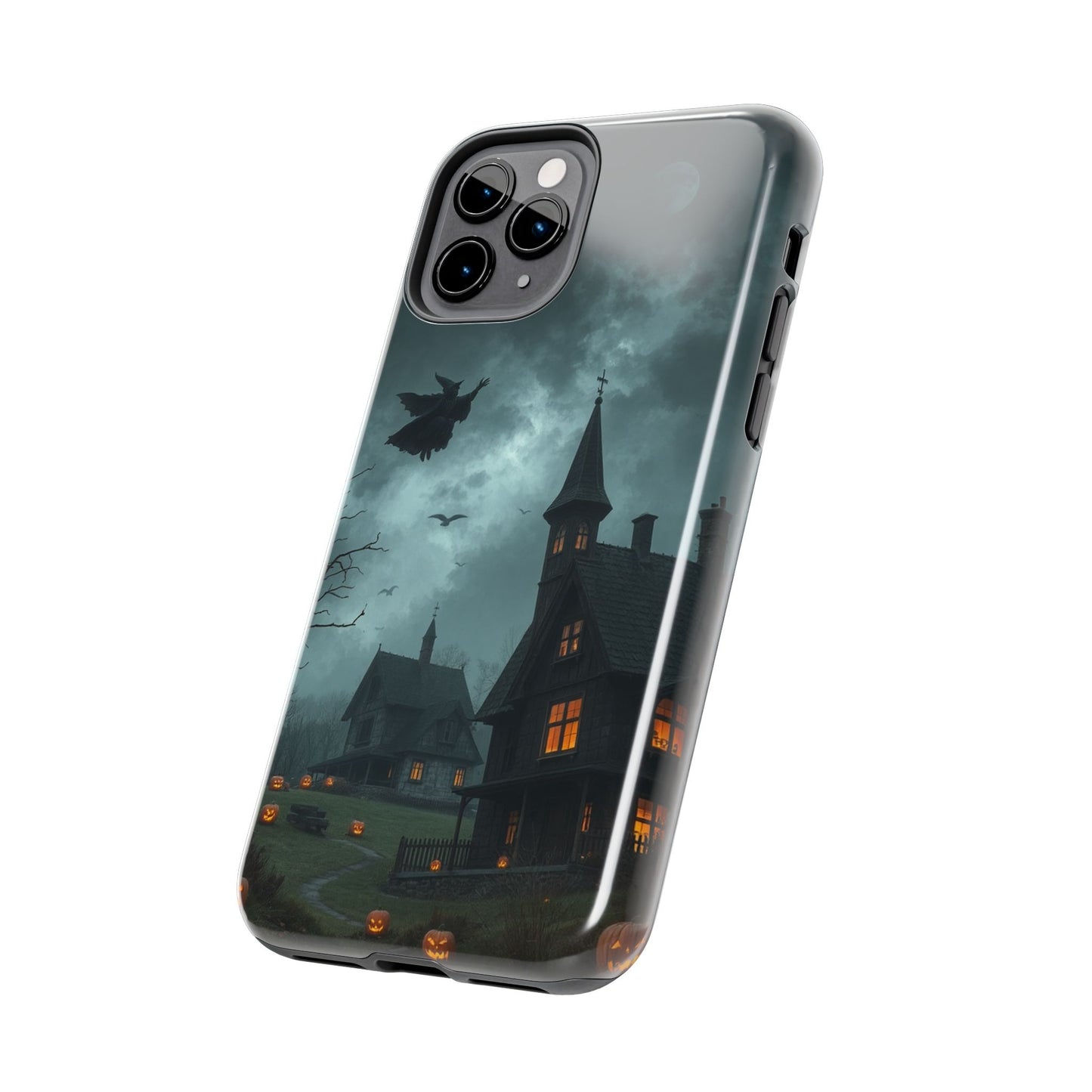 Halloween-Themed Tough Phone Case with Spooky House Design
