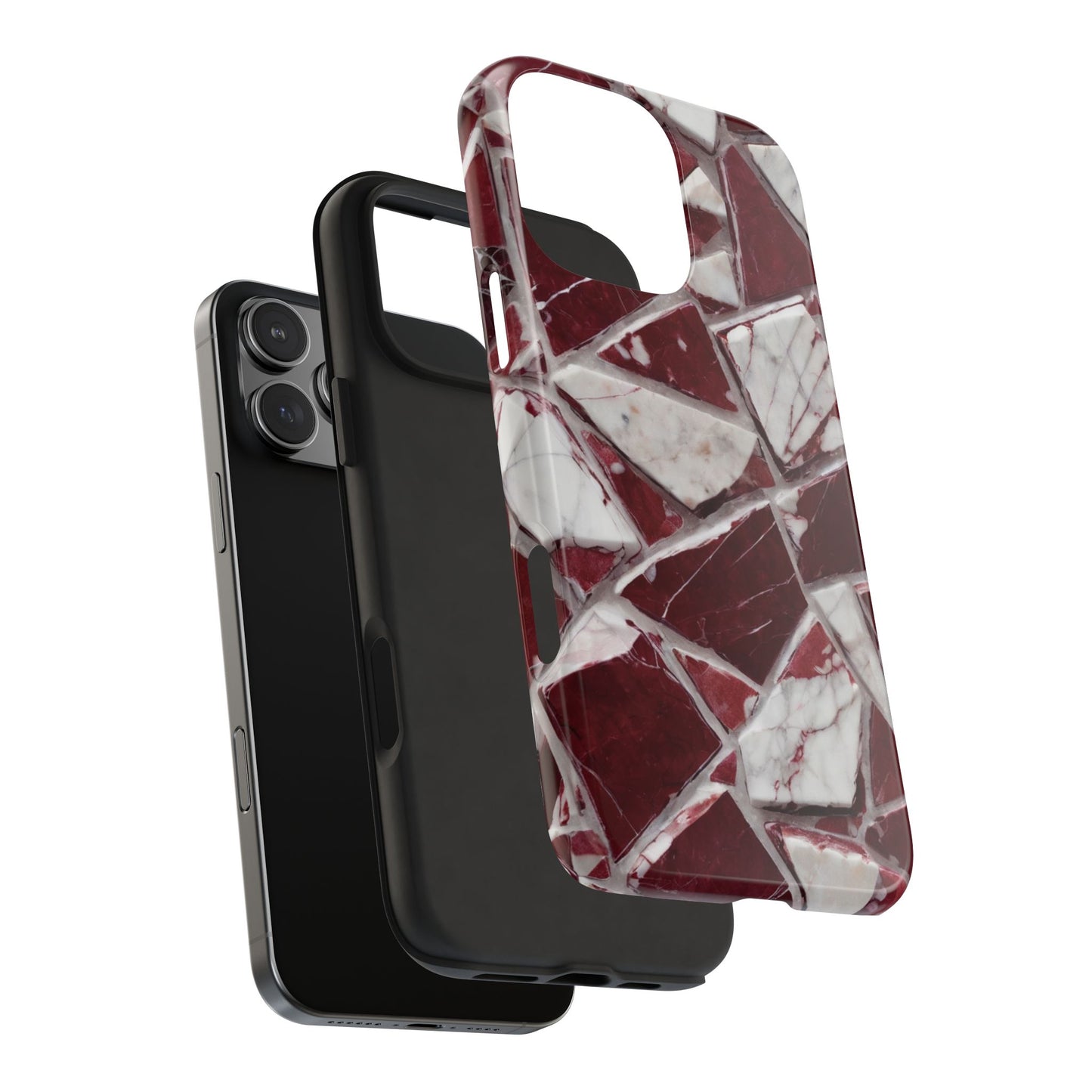 Elegant Red Pieces Marble Pattern Tough Phone Case - Stylish Protection for iPhone