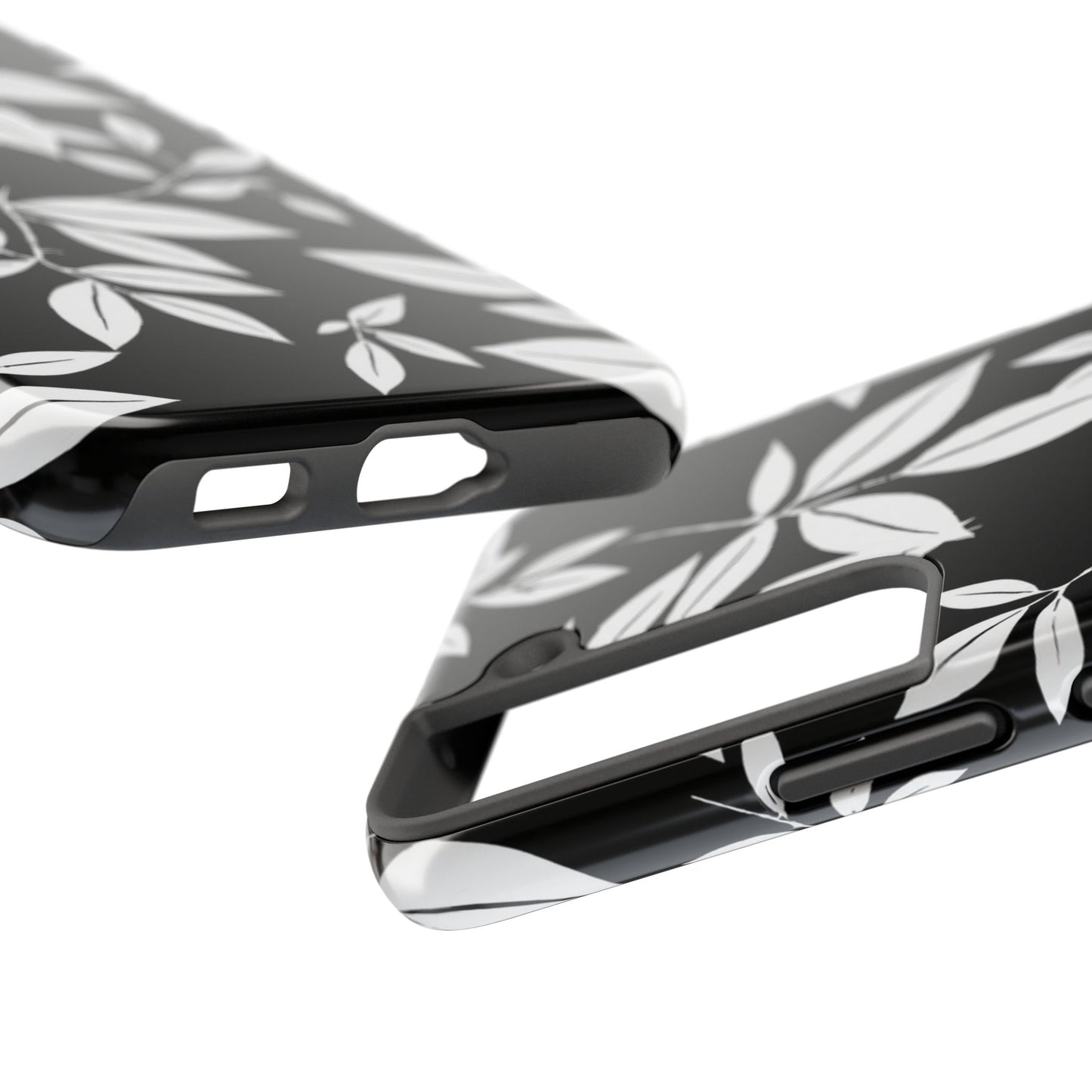 Chic Floral Tough Phone Case - Elegant Black & White Design for Stylish Protection