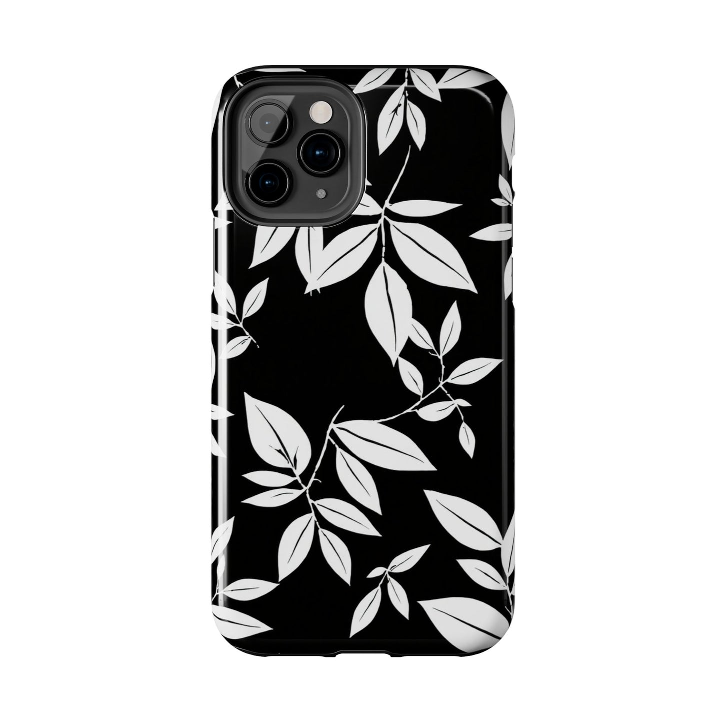 Chic Floral Tough Phone Case - Elegant Black & White Design for Stylish Protection