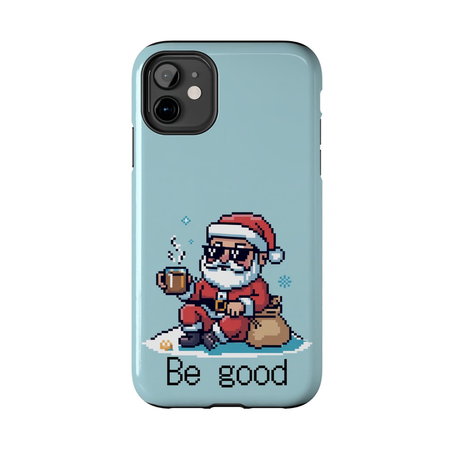 Pixel Art Santa Claus iPhone Case - Festive Tough Case with 'Be Good' Design