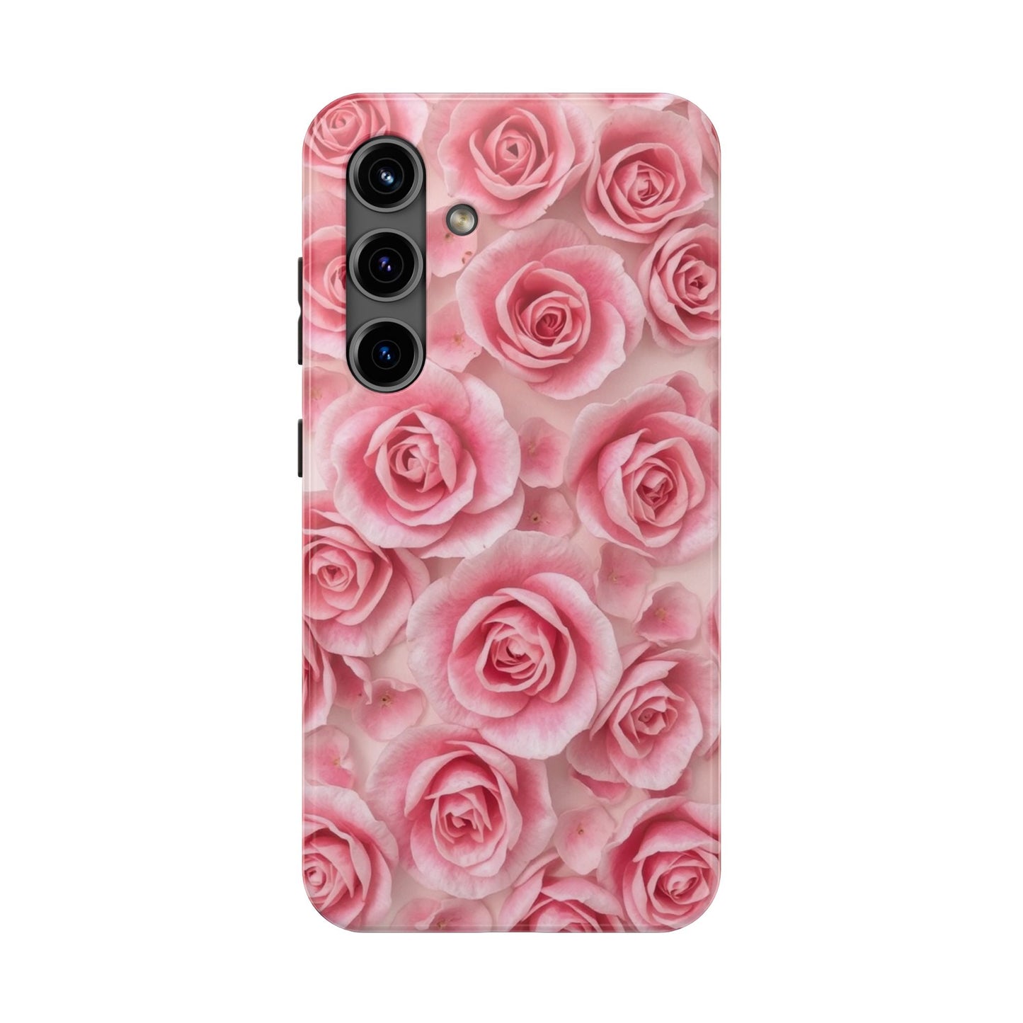 Floral Tough Phone Case - Pink Rose Design, Durable Protection for Flower Lovers