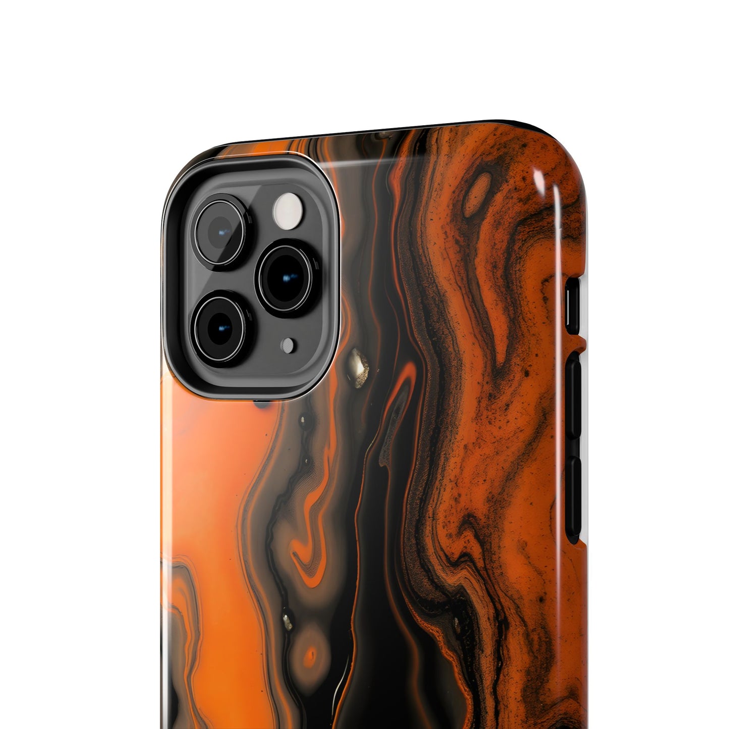 Stylish Tough Phone Case - Bold Black and Orange Metallic Lava Flow Design - for iPhone
