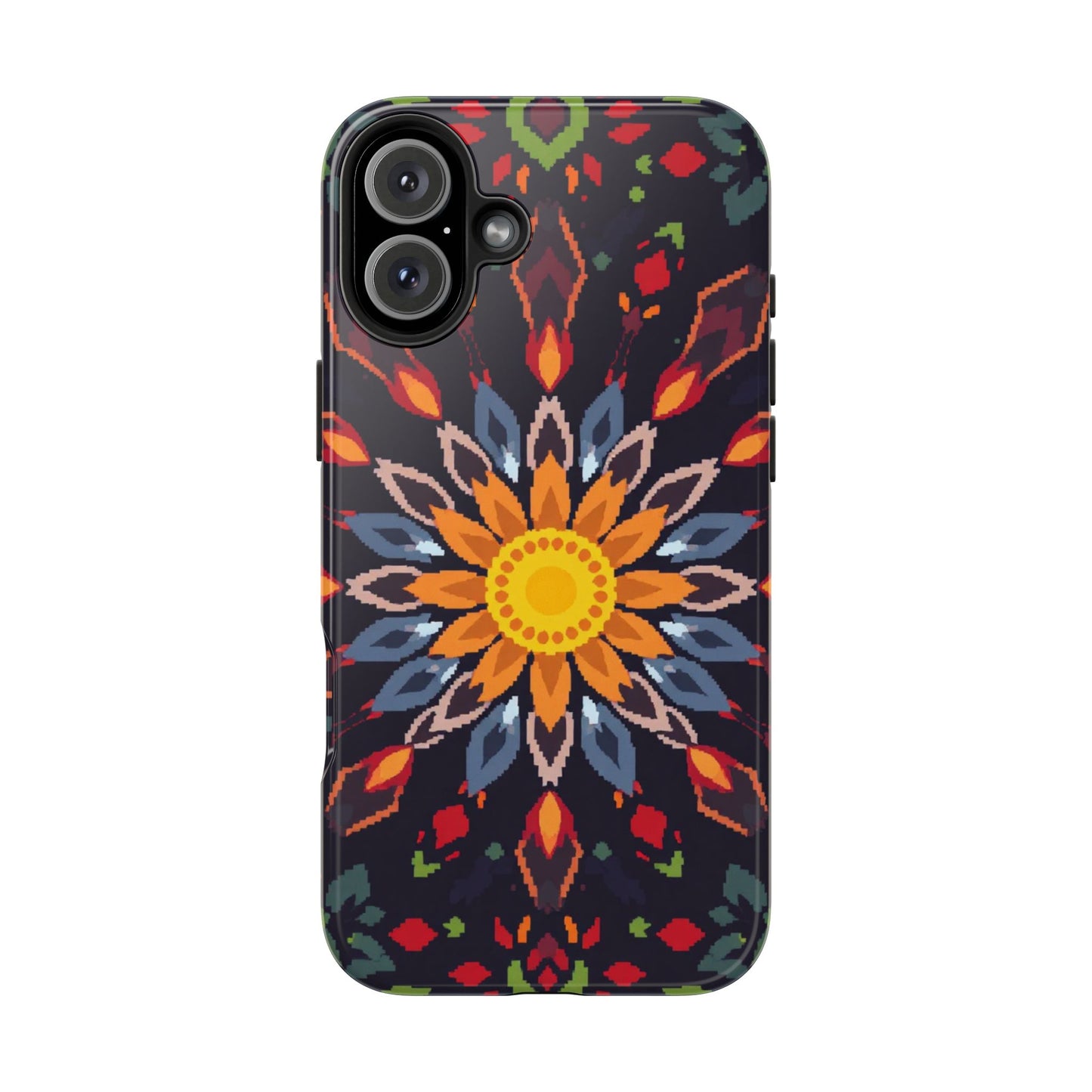 Pixel Art Floral Tough Phone Case - Pixelated Mandala Design for iPhone