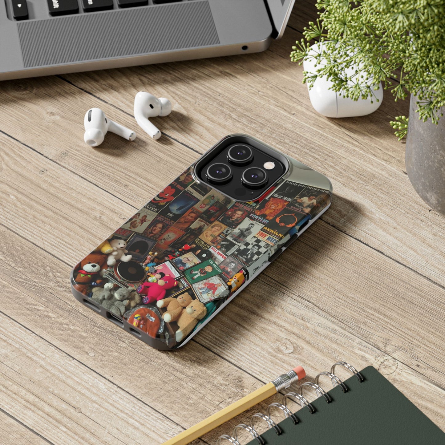 Retro Vibe Tough Phone Case - Vintage Movie Posters & Plush Toys Design