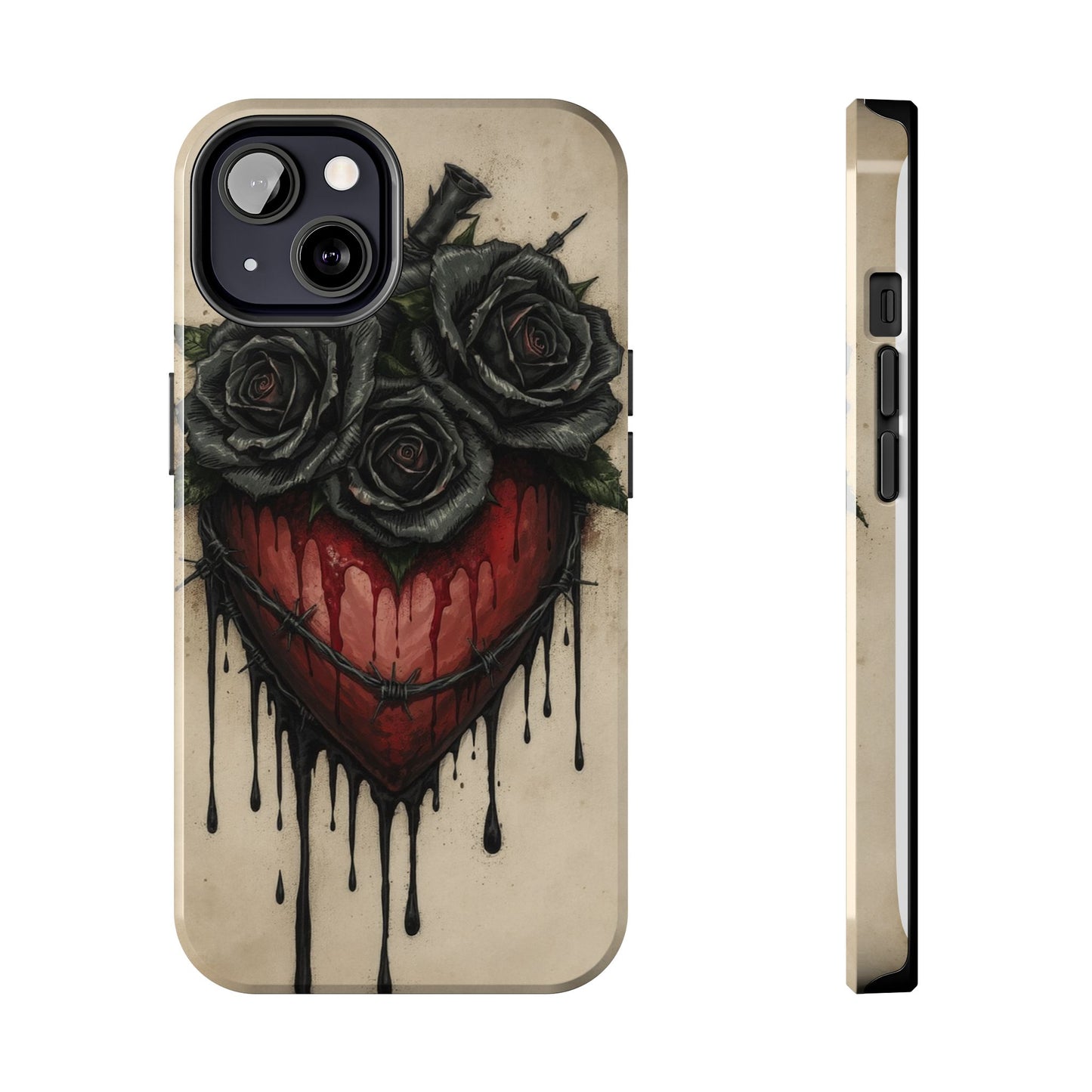 Gothic Heart Phone Case with Roses - Tough & Durable Design