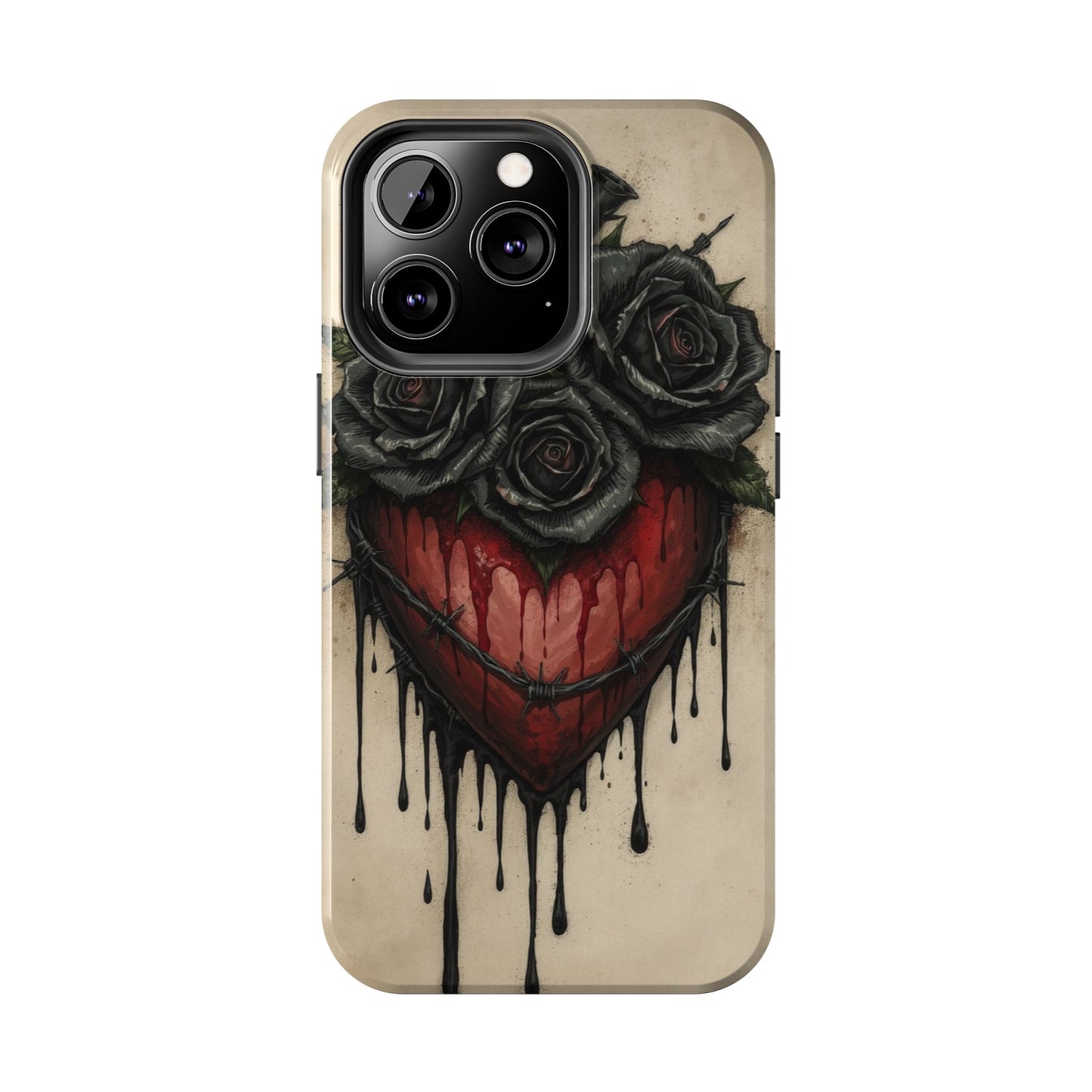 Gothic Heart Phone Case with Roses - Tough & Durable Design