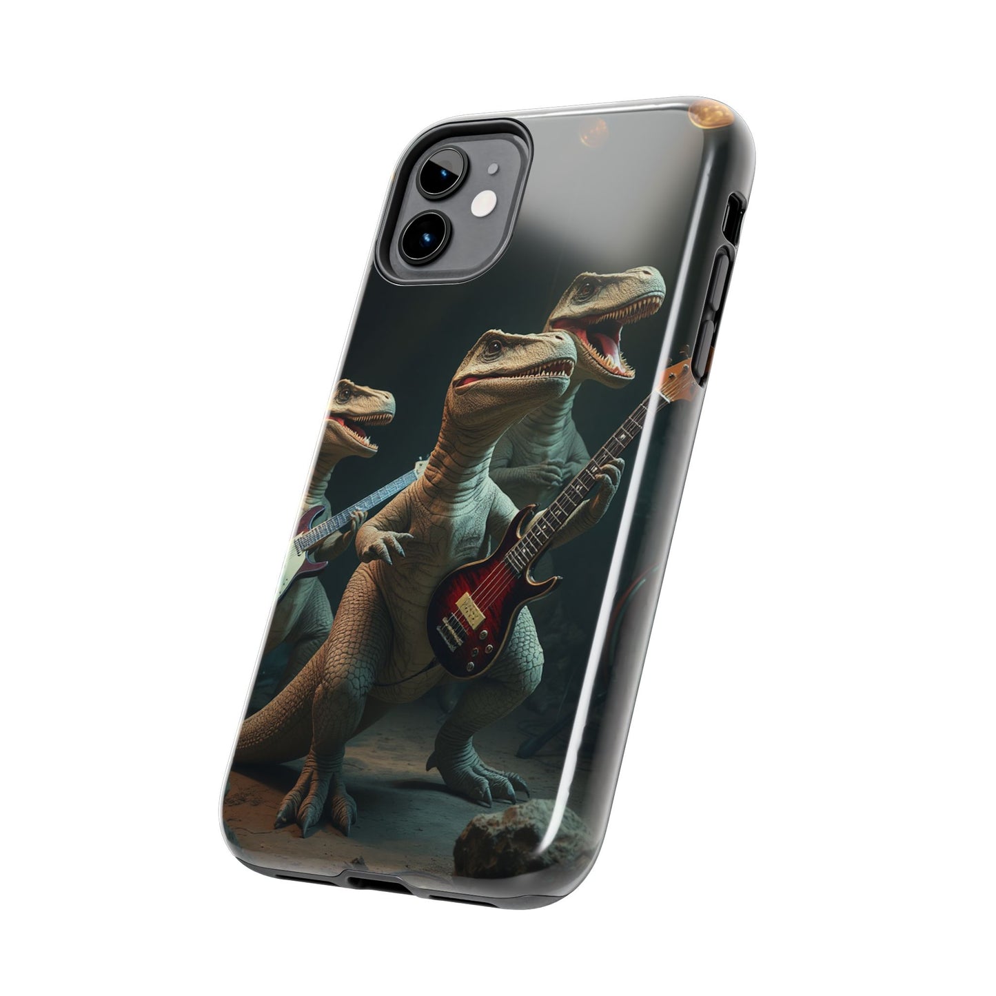Rockin' Dinosaur Tough Phone Cases - Perfect for Music Lovers and Kids!