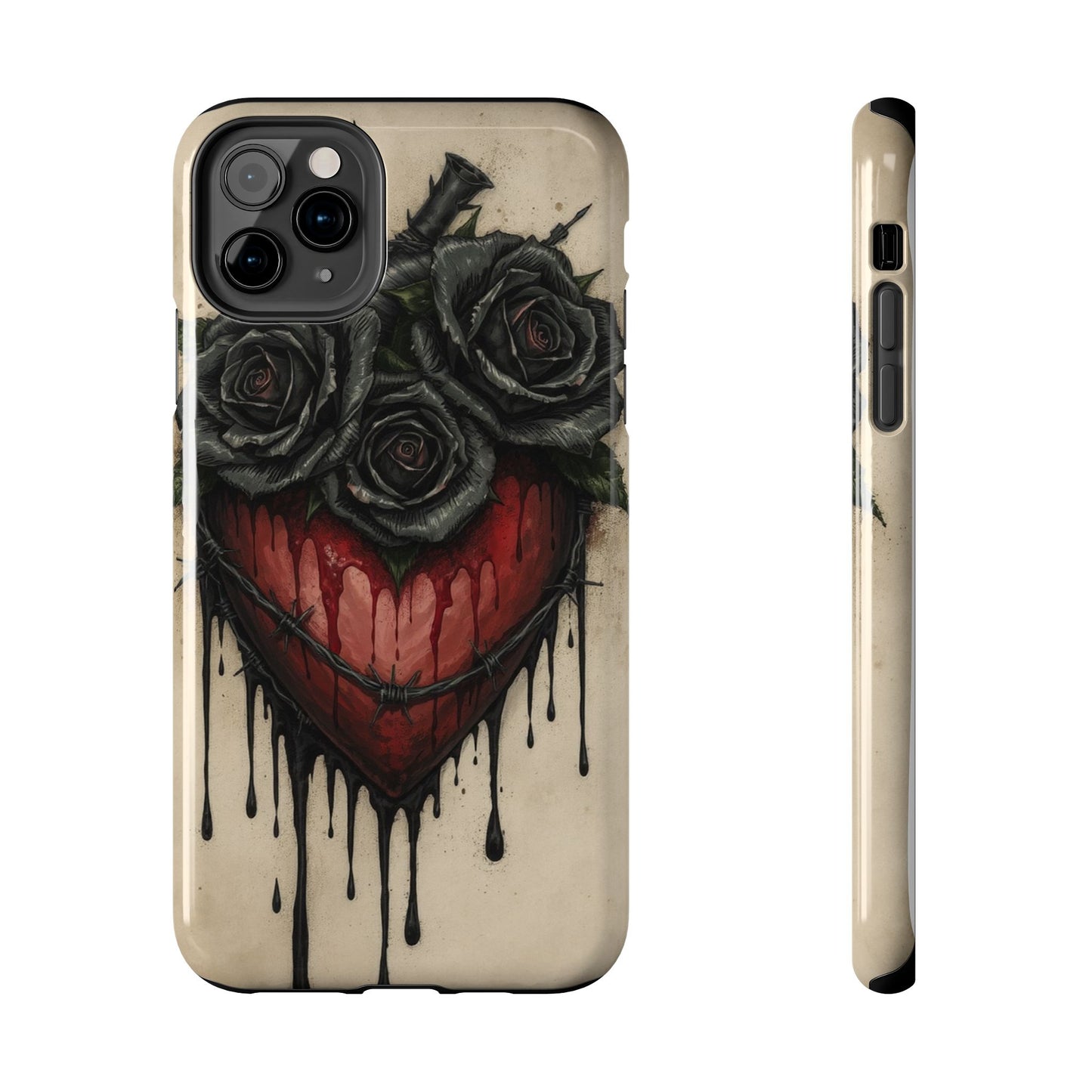 Gothic Heart Phone Case with Roses - Tough & Durable Design