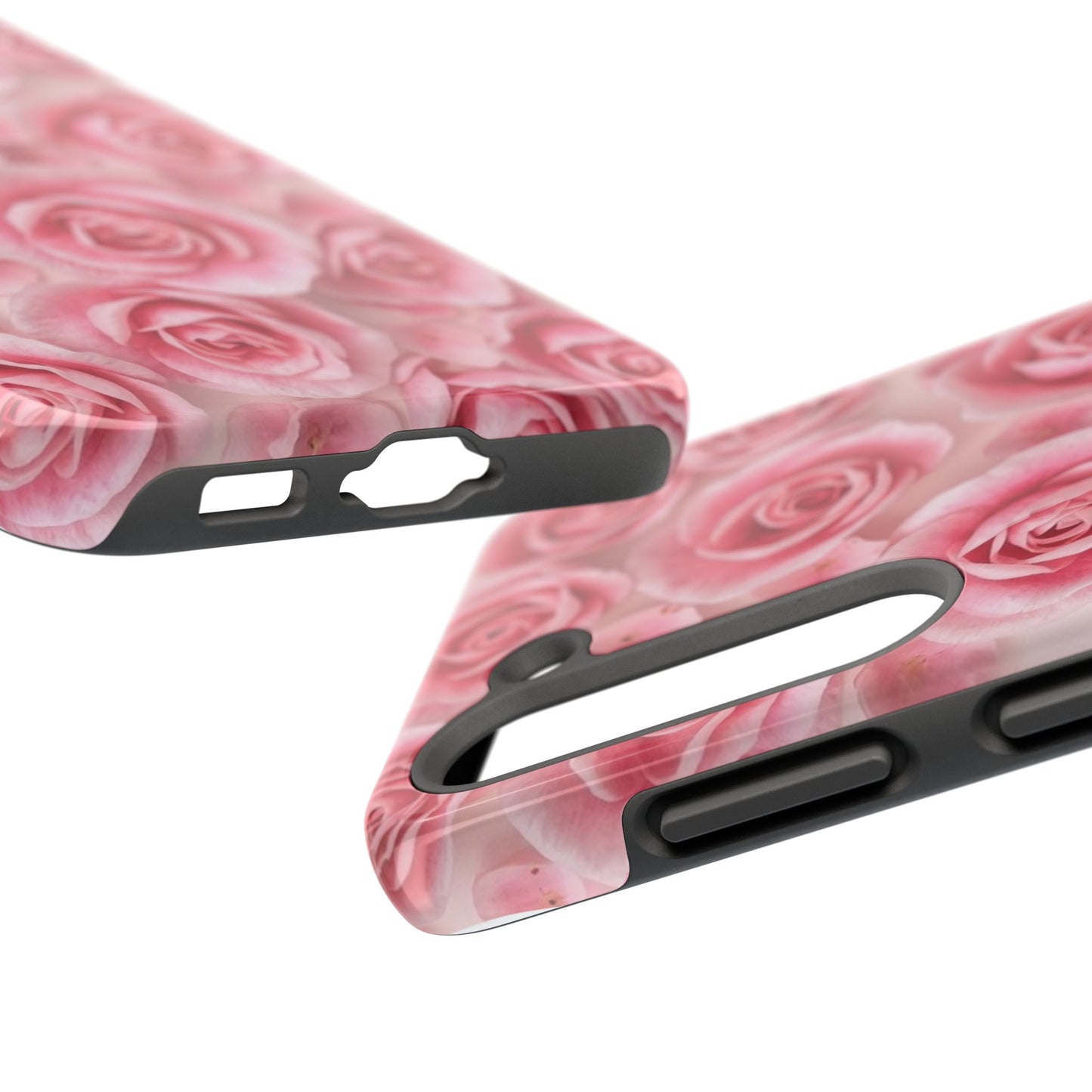 Floral Tough Phone Case - Pink Rose Design, Durable Protection for Flower Lovers