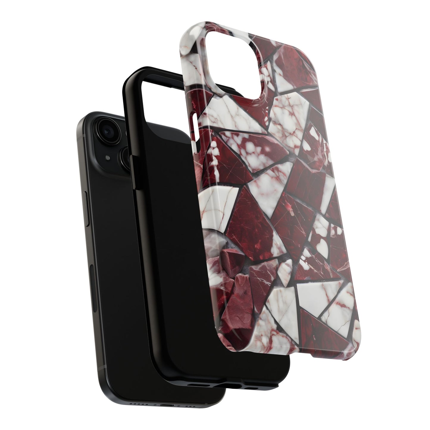 Shattered Dark Red Marble Pattern Tough Phone Case - Durable & Stylish Protection for iPhone