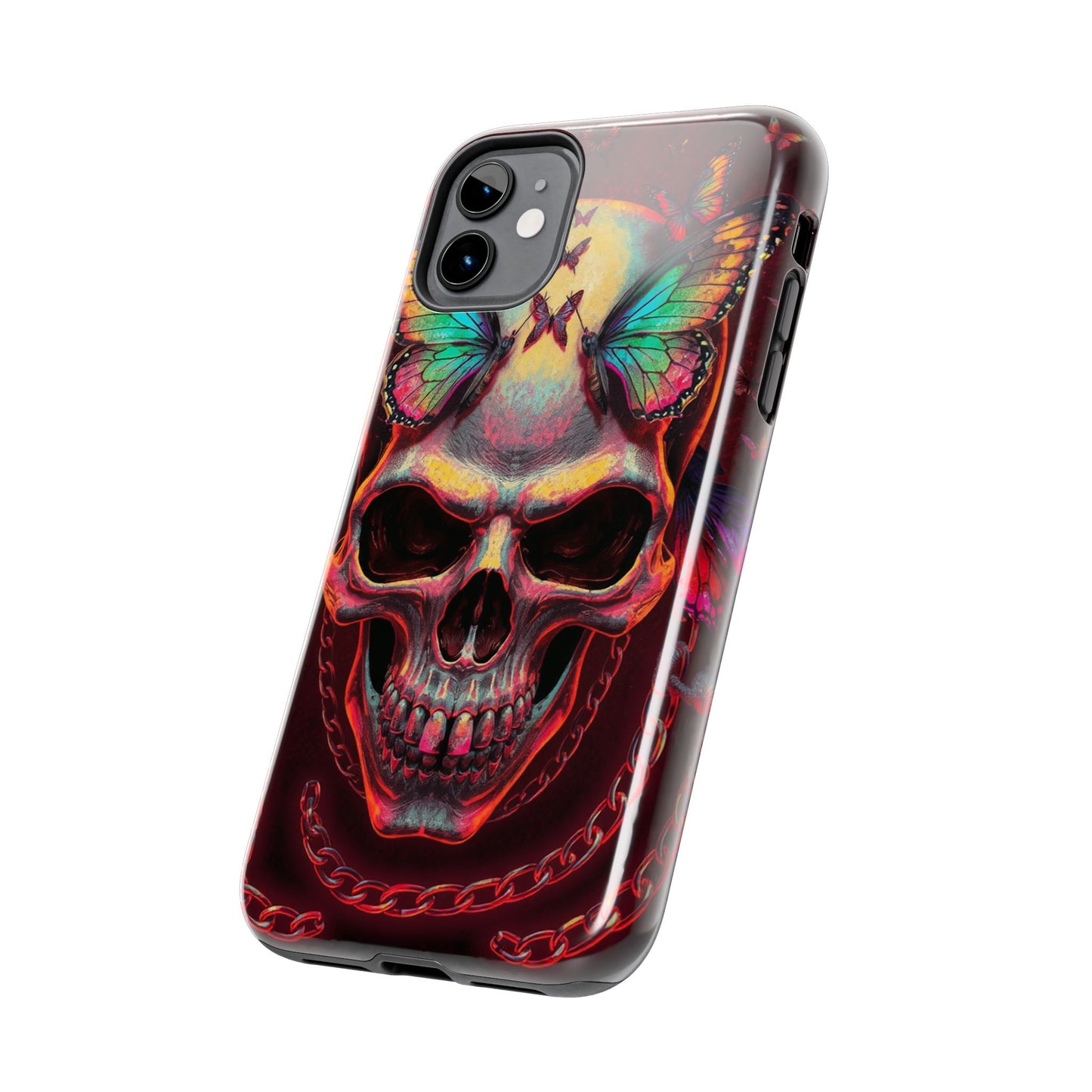Gothic Skull Phone Case with Butterflies - Durable Tough Phone Case