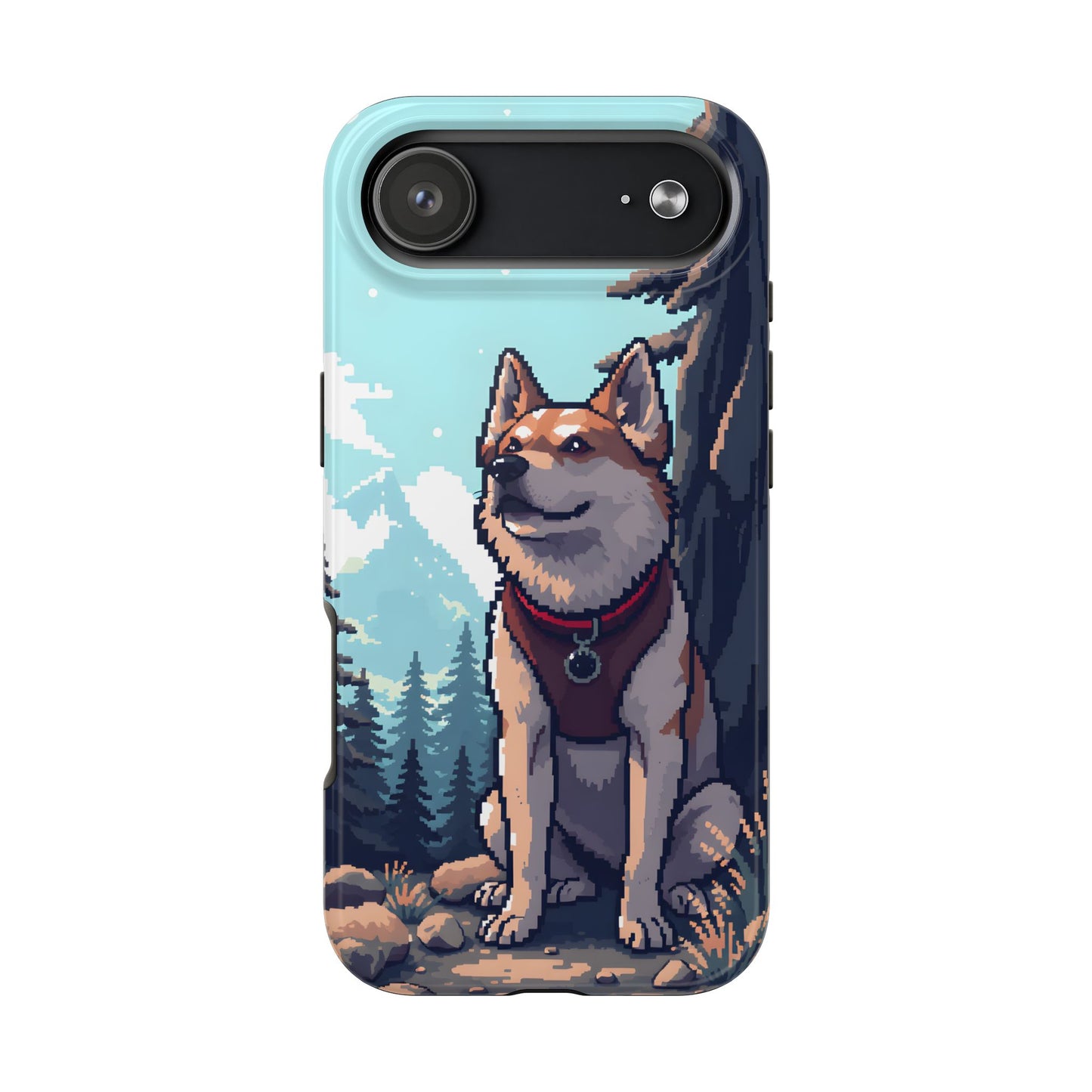 Retro Dog Adventure Tough Phone Case - Pixel Art Shiba Inu Design - for iPhone