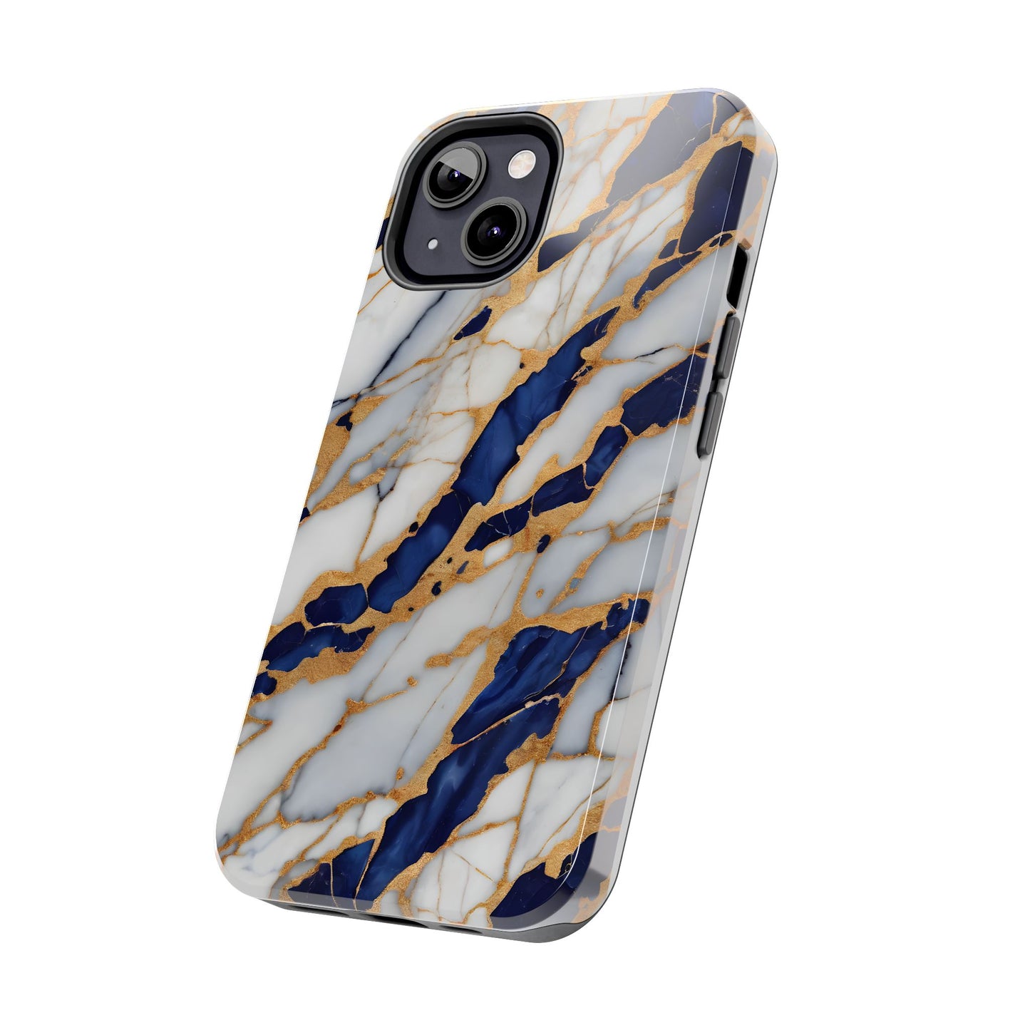 Stunning Marble Tough Phone Case - Elegant Blue & Gold Design Stylish Protection - for iPhone