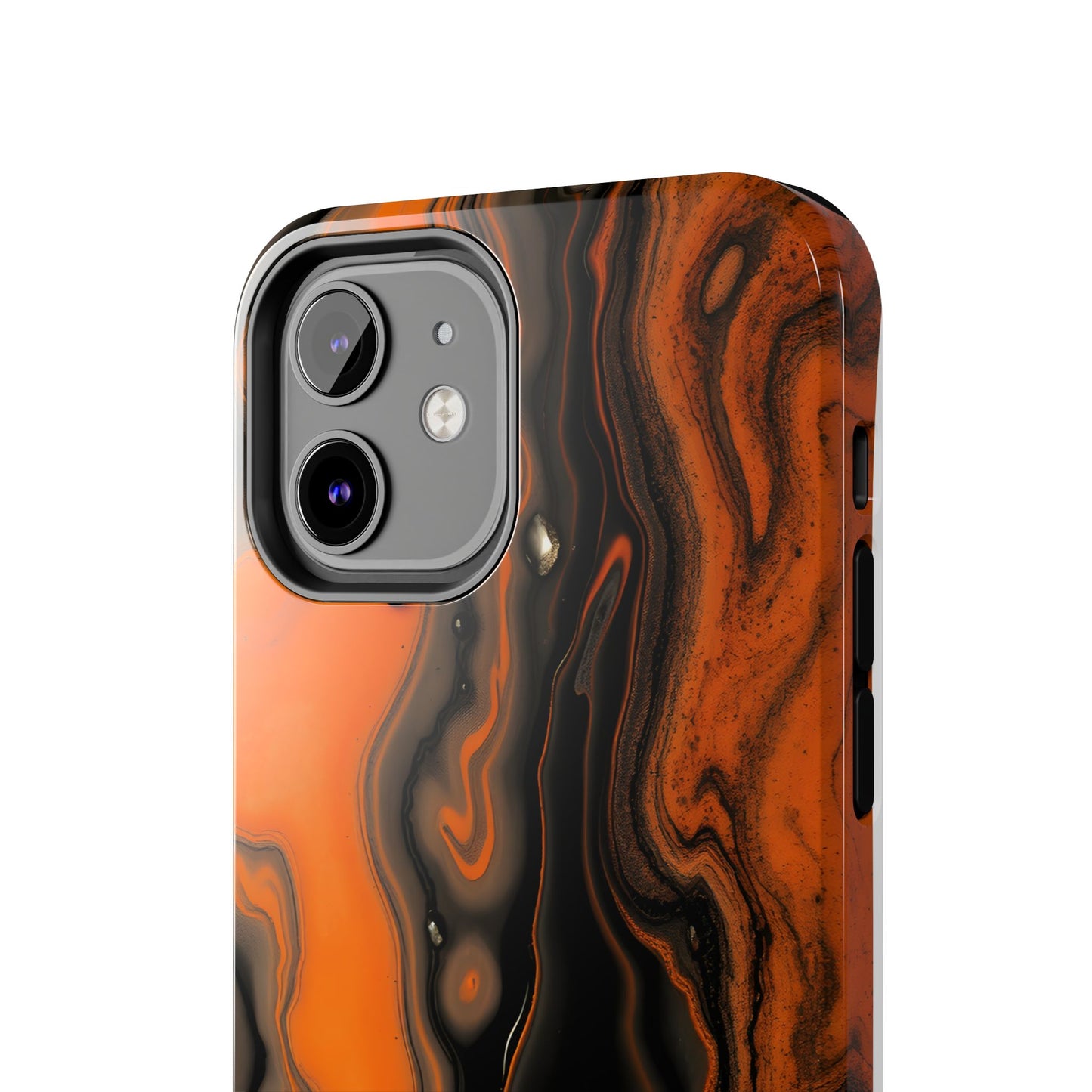 Stylish Tough Phone Case - Bold Black and Orange Metallic Lava Flow Design - for iPhone