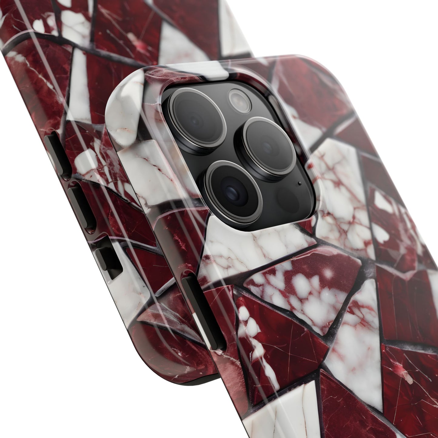 Shattered Dark Red Marble Pattern Tough Phone Case - Durable & Stylish Protection for iPhone